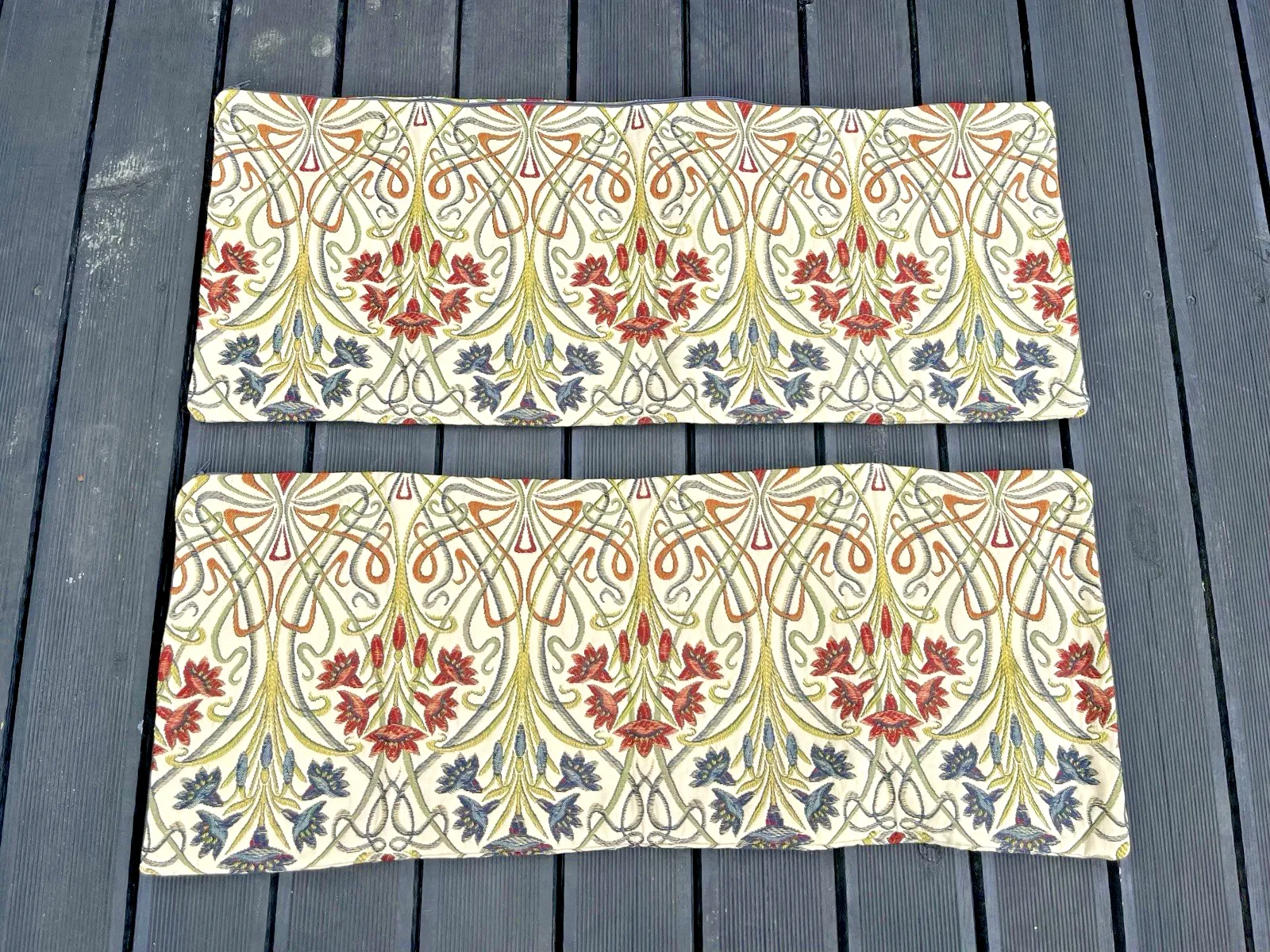 2 Tiffany Jewel Art Nouveau Style Artisan Bolster Cushion Covers Bed Bench Sofa photo for sale