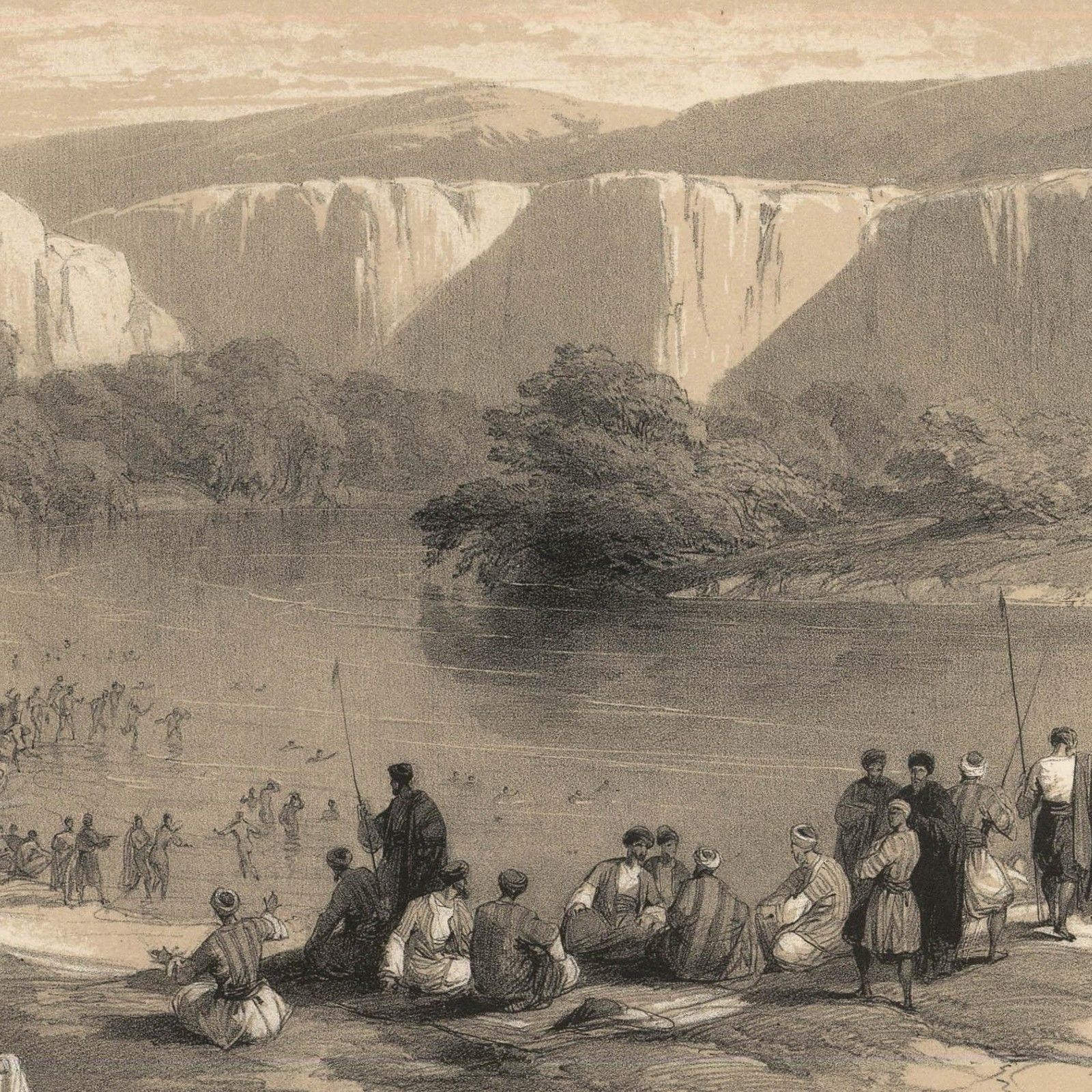 Louis Haghe After David Roberts Lithograph, The Immersion Of The Pilgrims photo Art
