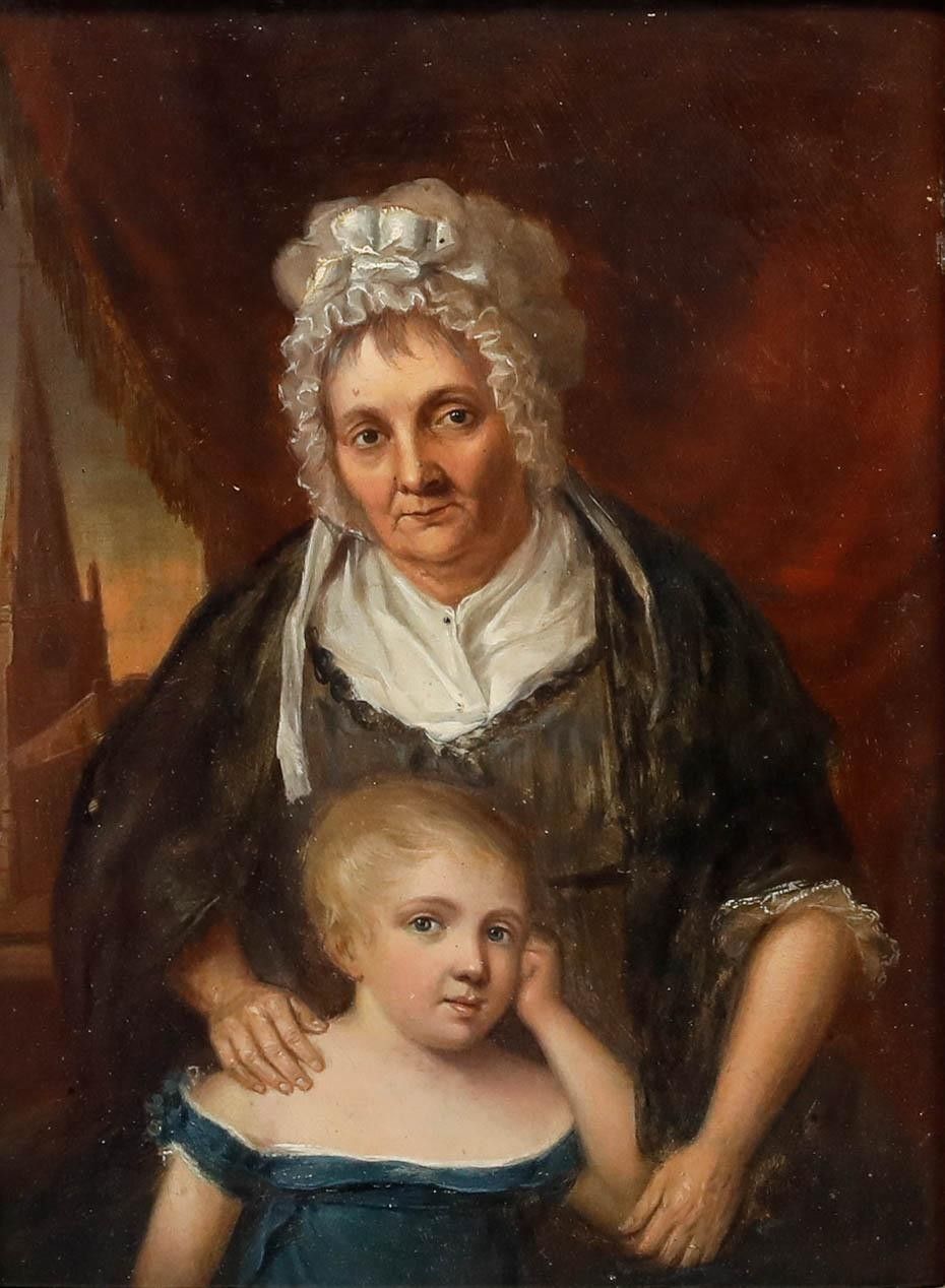 English School 19th Century Oil Portrait Of A Mother And Child photo furniture