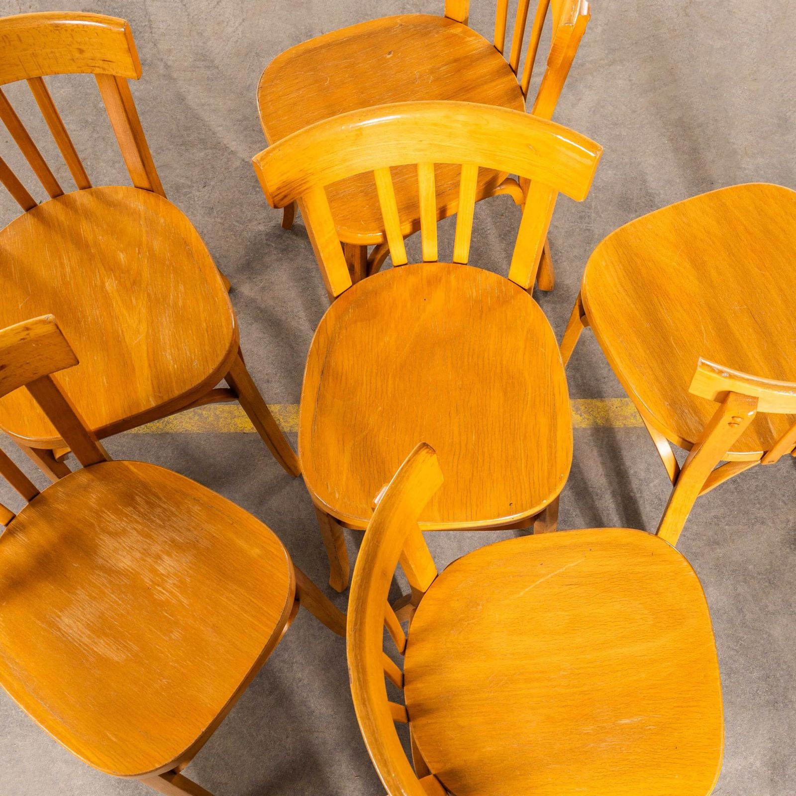 1950’s Blonde French Flat Seat Bentwood Dining Chairs – Set Of Six photo for sale