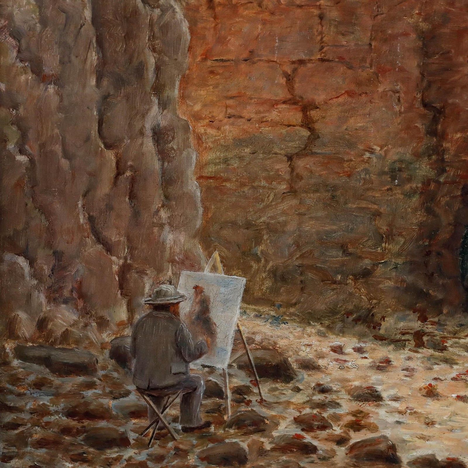 R. Steele Framed Late 19th Century Oil, Artist Amongst The Cliffs photo Art
