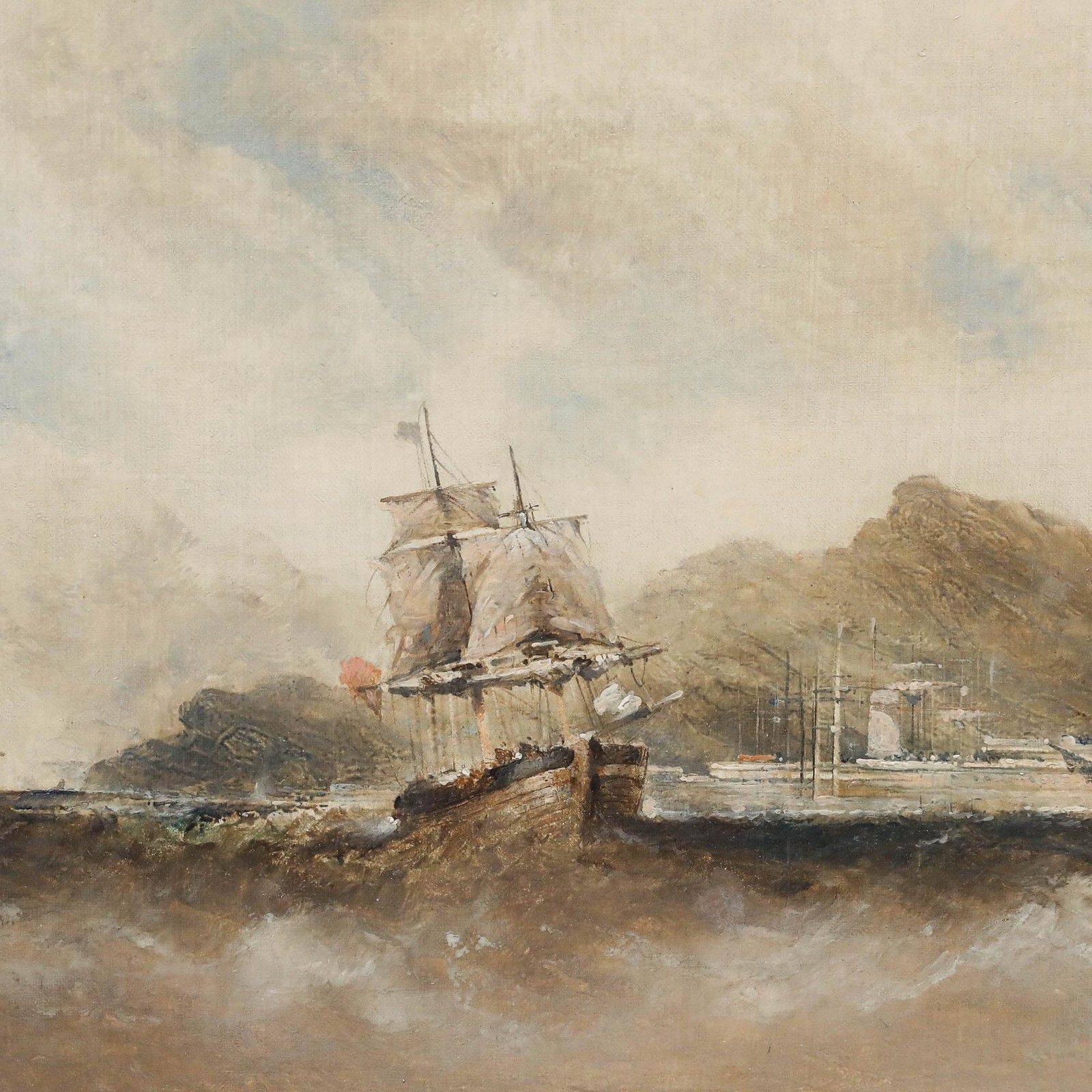 Attrib. William Mcalpine 19th Century Oil, Sailing In Choppy Waters photo Art