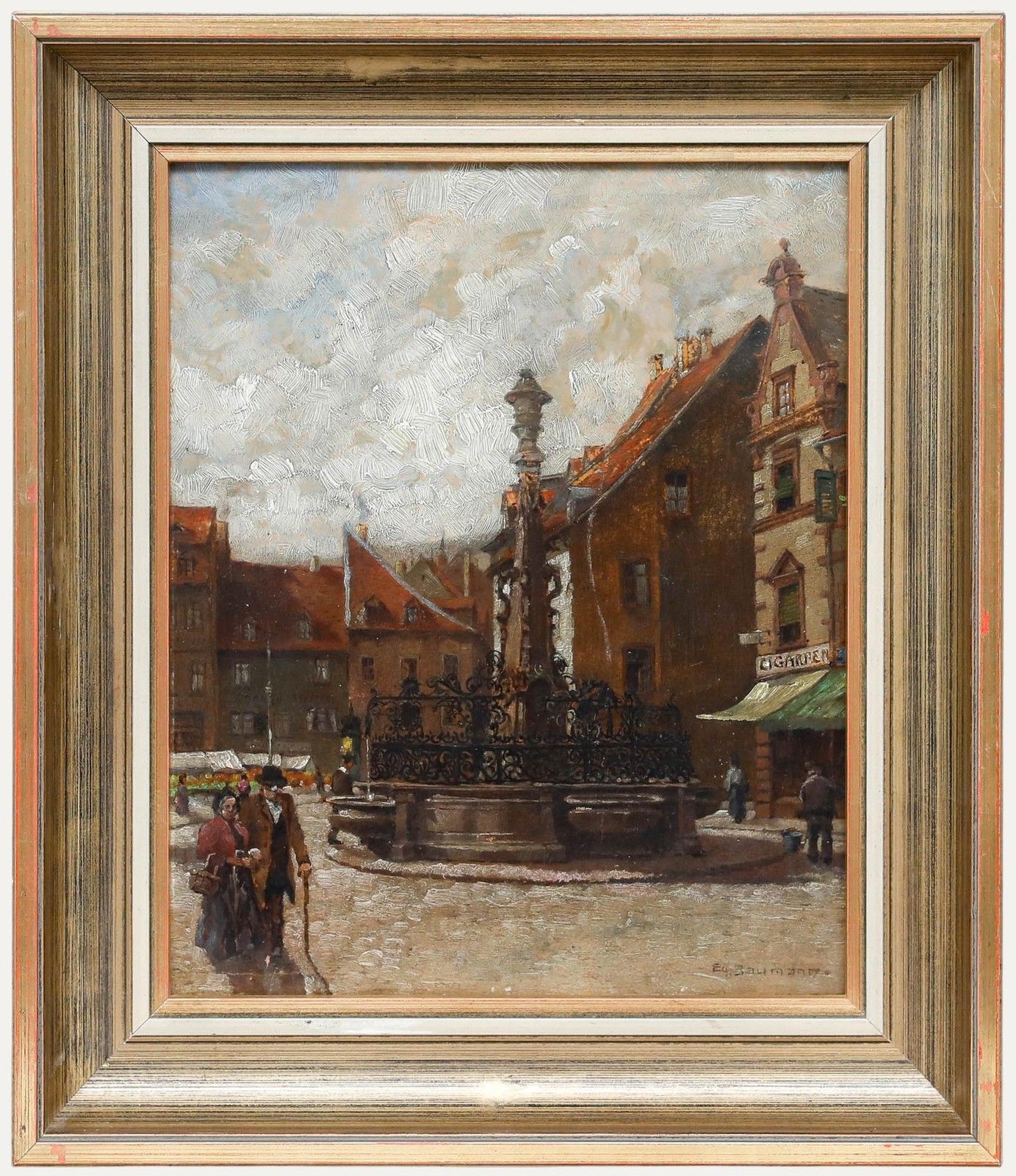 Egon Baumann Framed Early 20th Century Oil, St. Johanner Markt