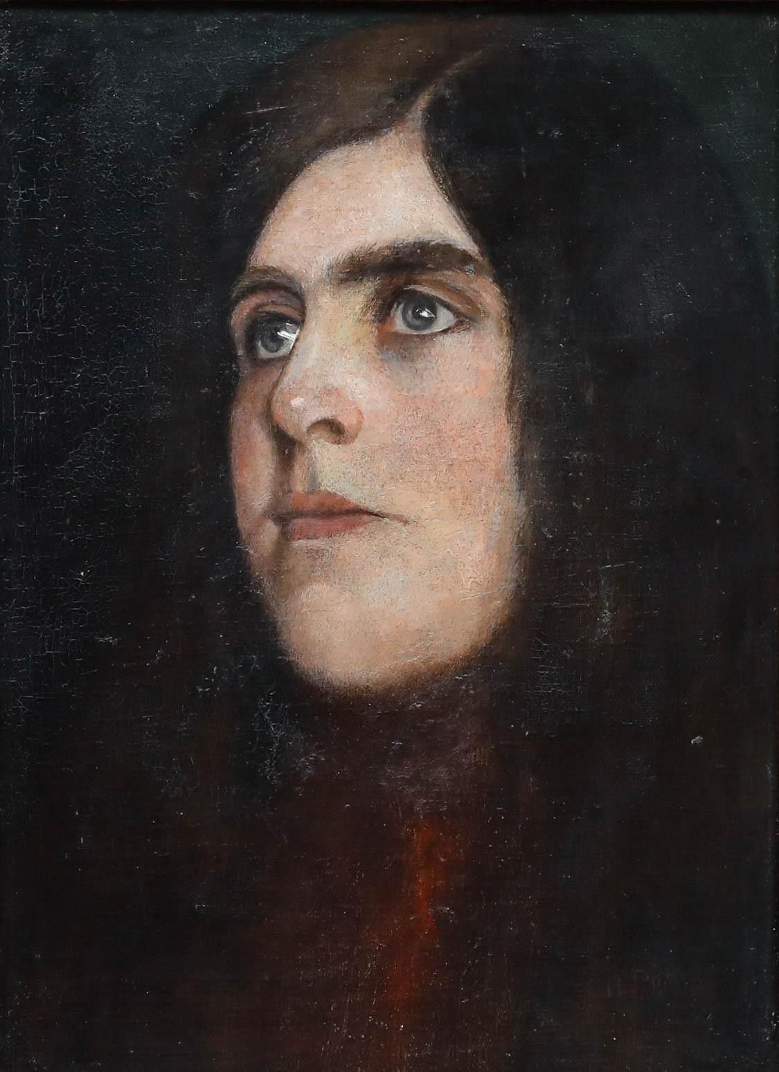 Heinrich Plühr (1859 1953) Early 20th Century Oil, Grey Eyed Girl photo furniture