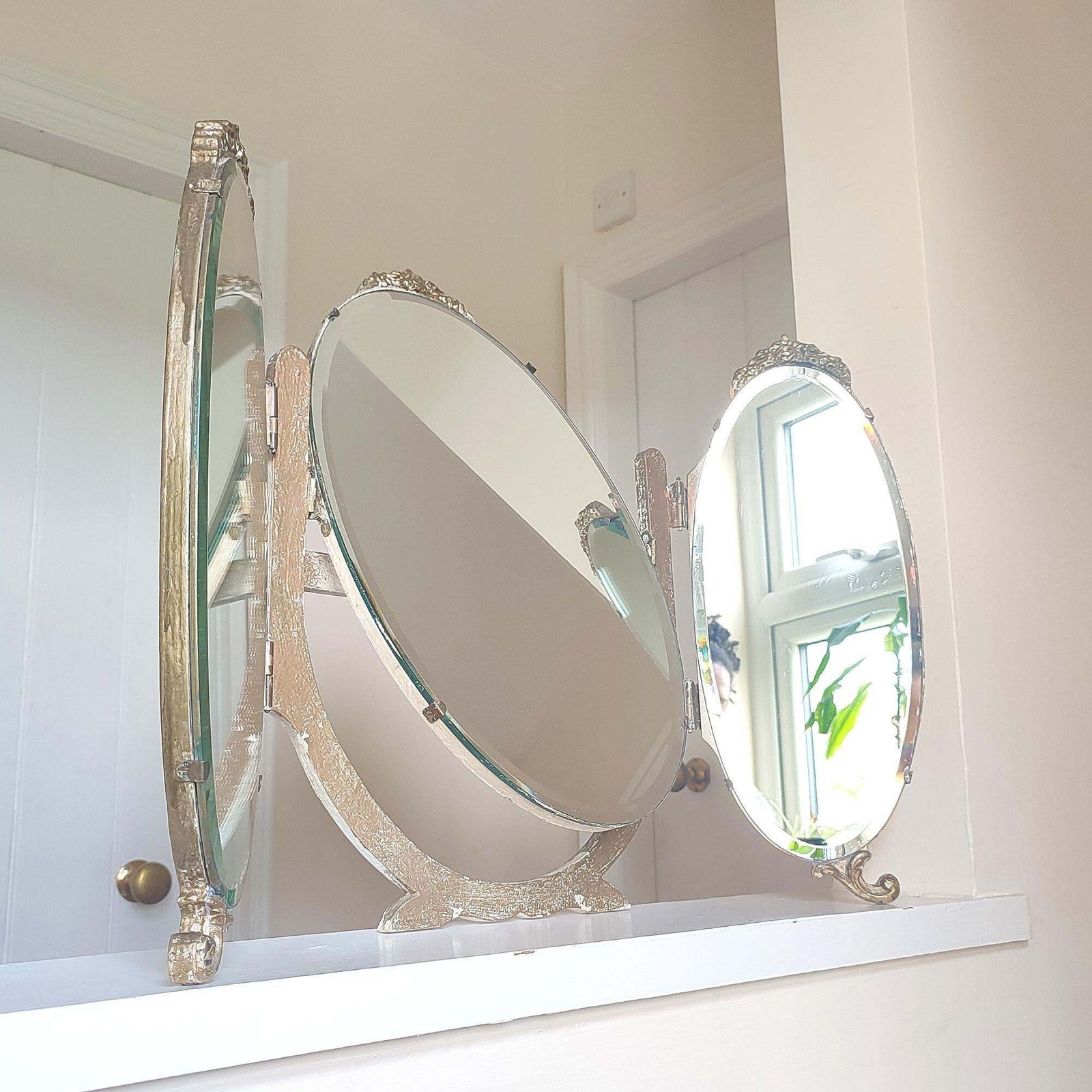 Miss Haversham's Romantic Ruin: Shabby Chic Gold Gilt Triptych Triple Vanity Mirror photo Home Decor