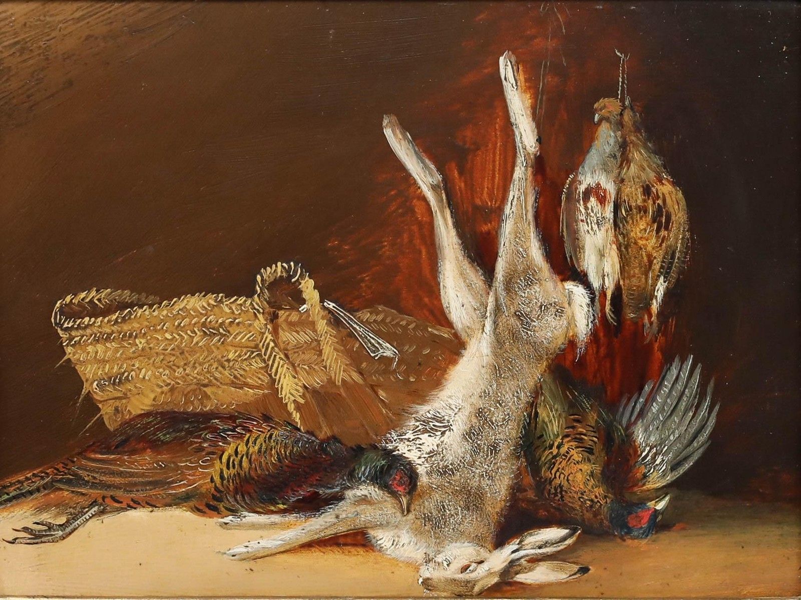 British School 19th Century Oil Still Life Of Dead Game photo furniture