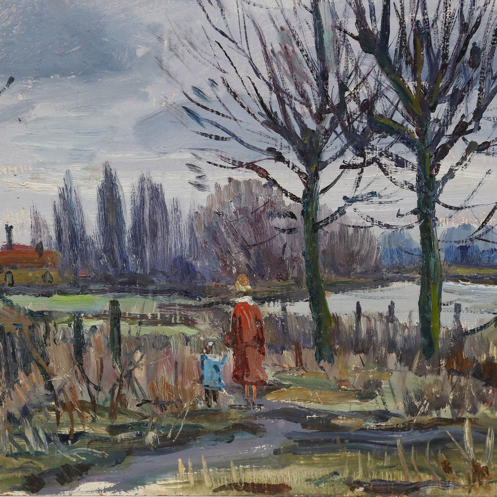 Derek Arthur Ede (1922 1983) Mid 20th Century Oil, A Winter Walk photo Art
