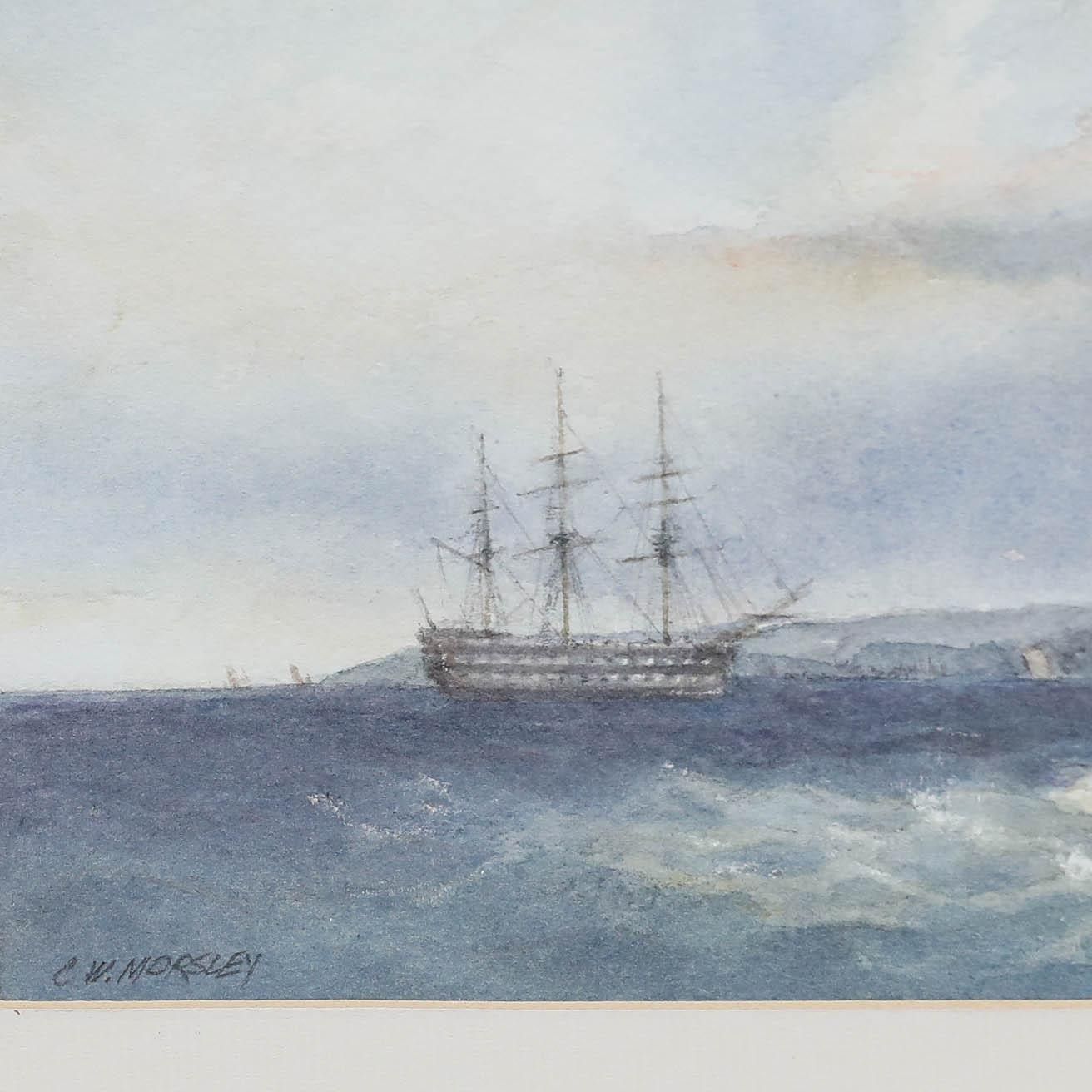 C. W. Morsley Framed 20th Century Watercolour, Early Brig Off North East Coast photo vinterior