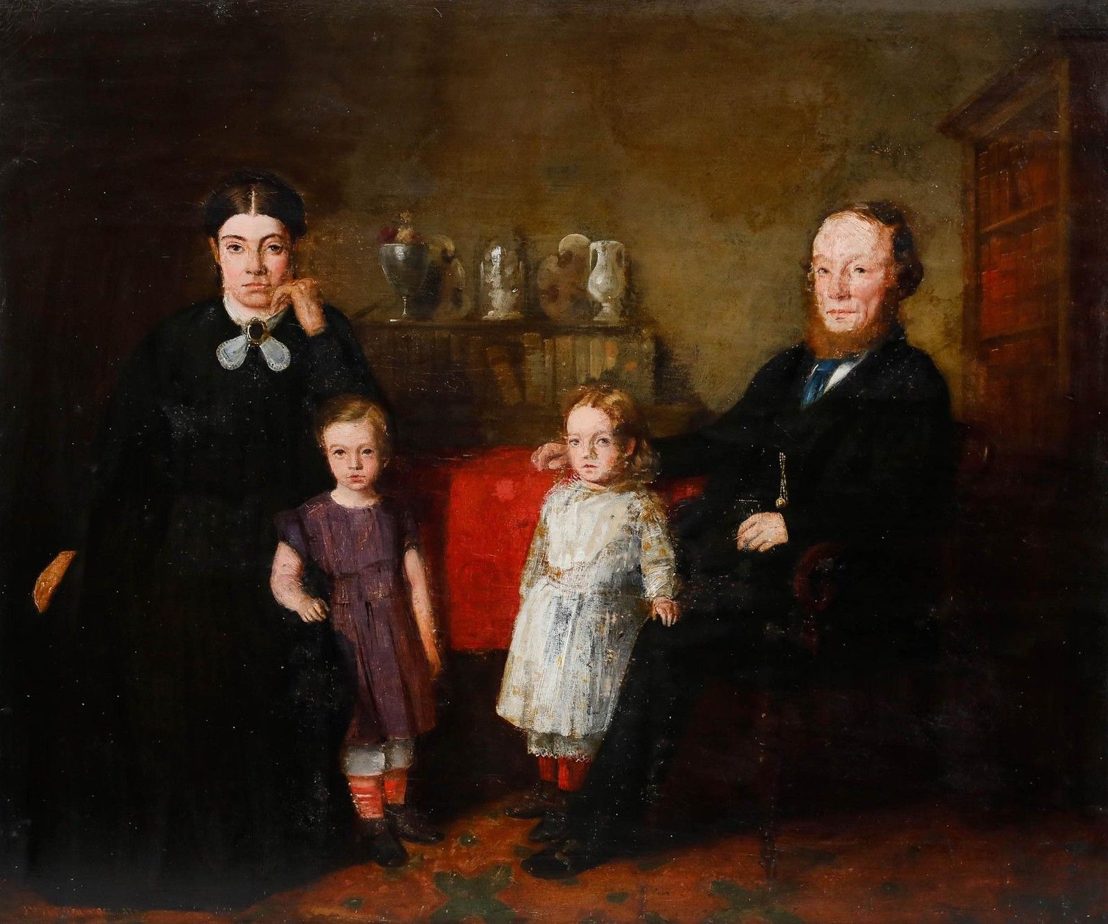 1870 Oil Victorian Family Portrait photo furniture