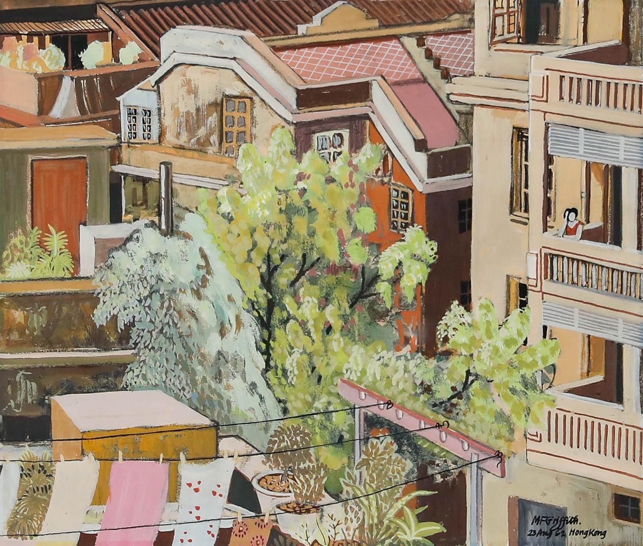 M. F. Griffith Framed 20th Century Gouache, Hong Kong photo furniture