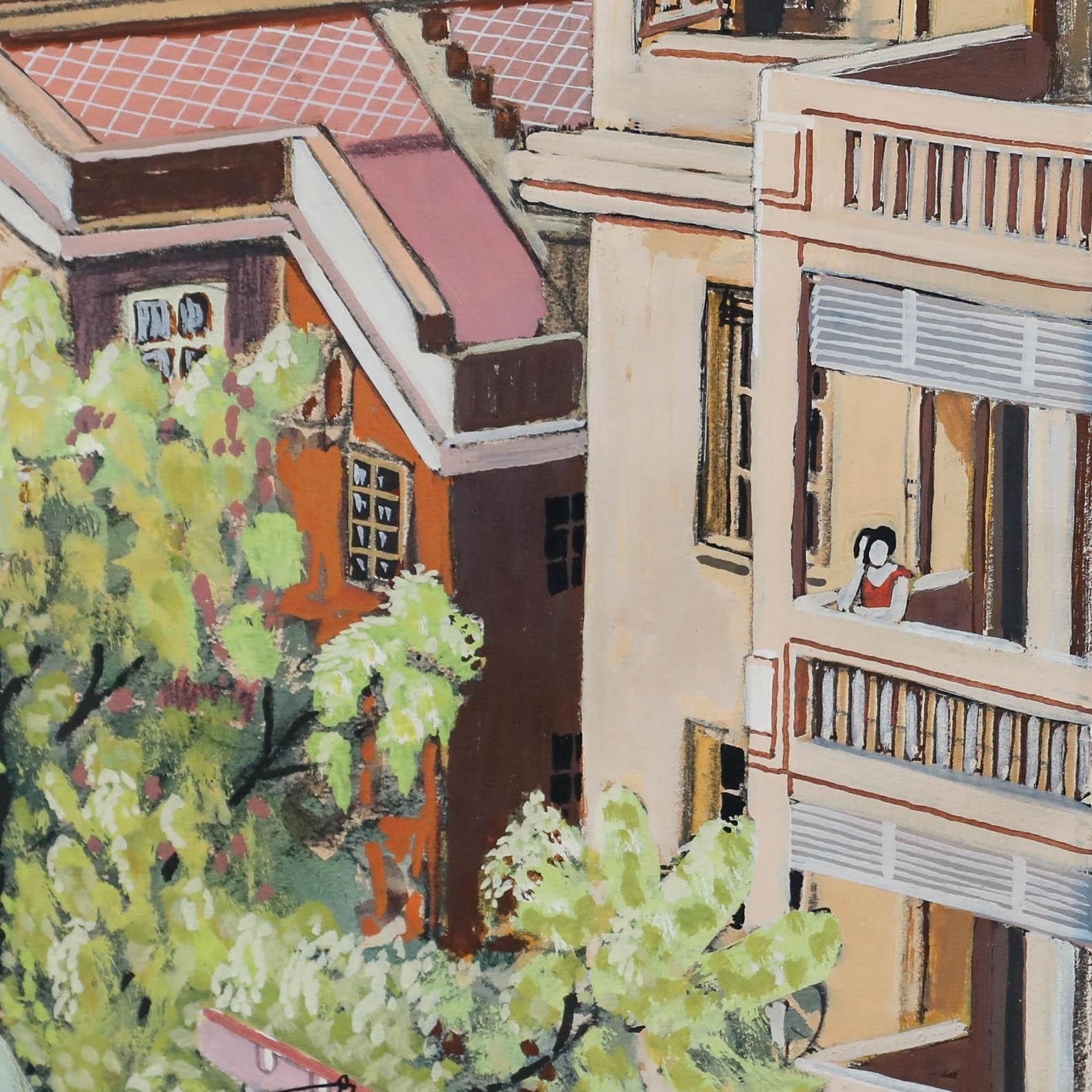 M. F. Griffith Framed 20th Century Gouache, Hong Kong photo Art