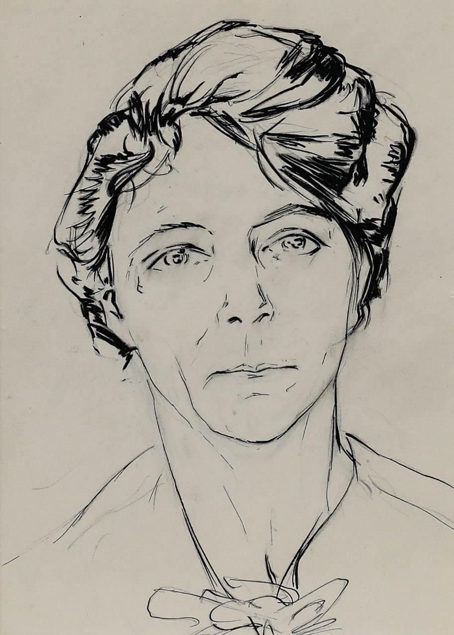 Belgian School Early 20th Century Pen And Ink Drawing Portrait Of A Lady photo furniture