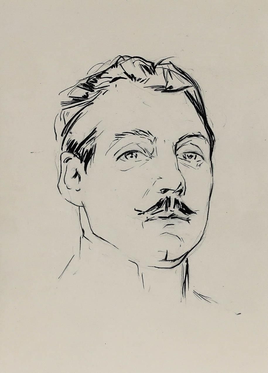 Belgian School Early 20th Century Pen And Ink Drawing Portrait Of A Gentleman photo furniture