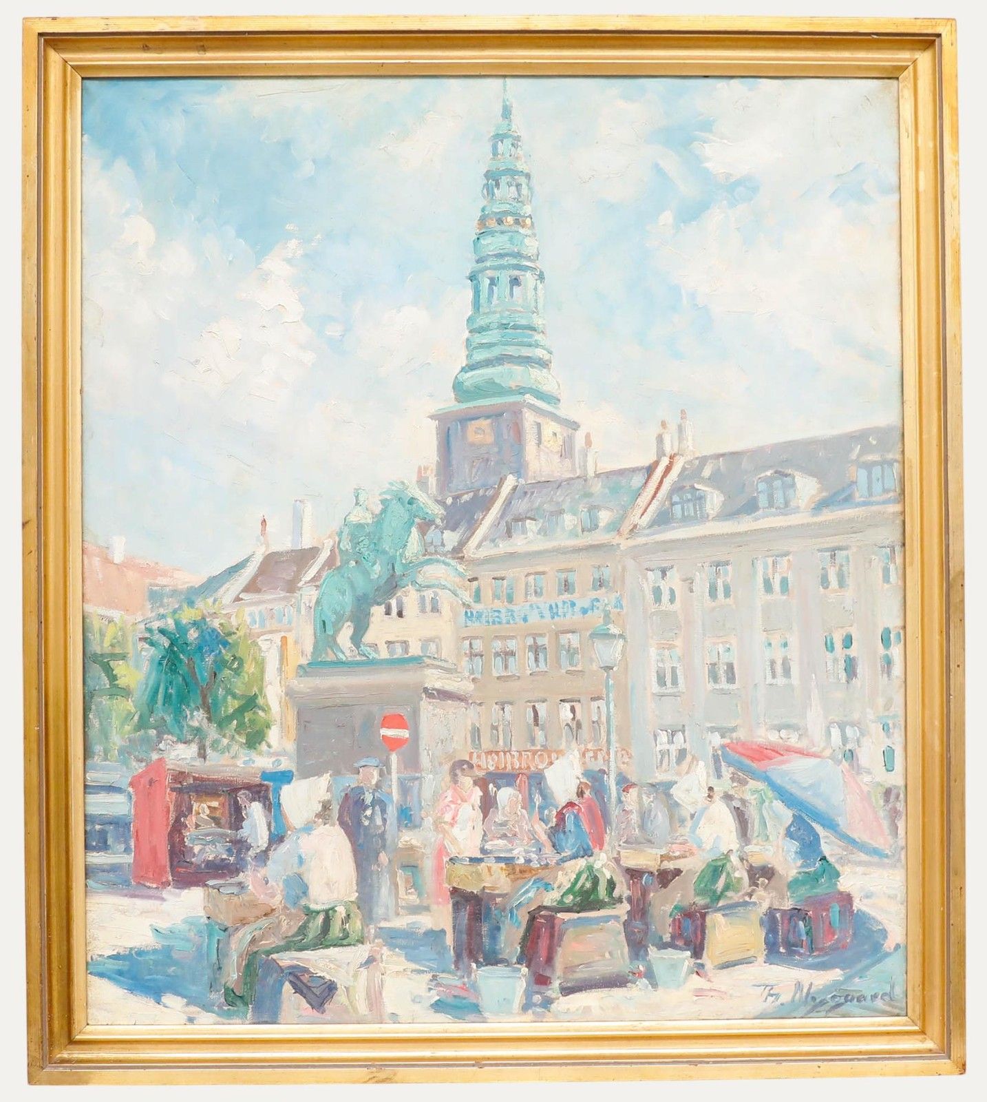 Thorvald Nygaard (1892 1973) Oil, Fisherwives By The Statue Of Bishop Absalon