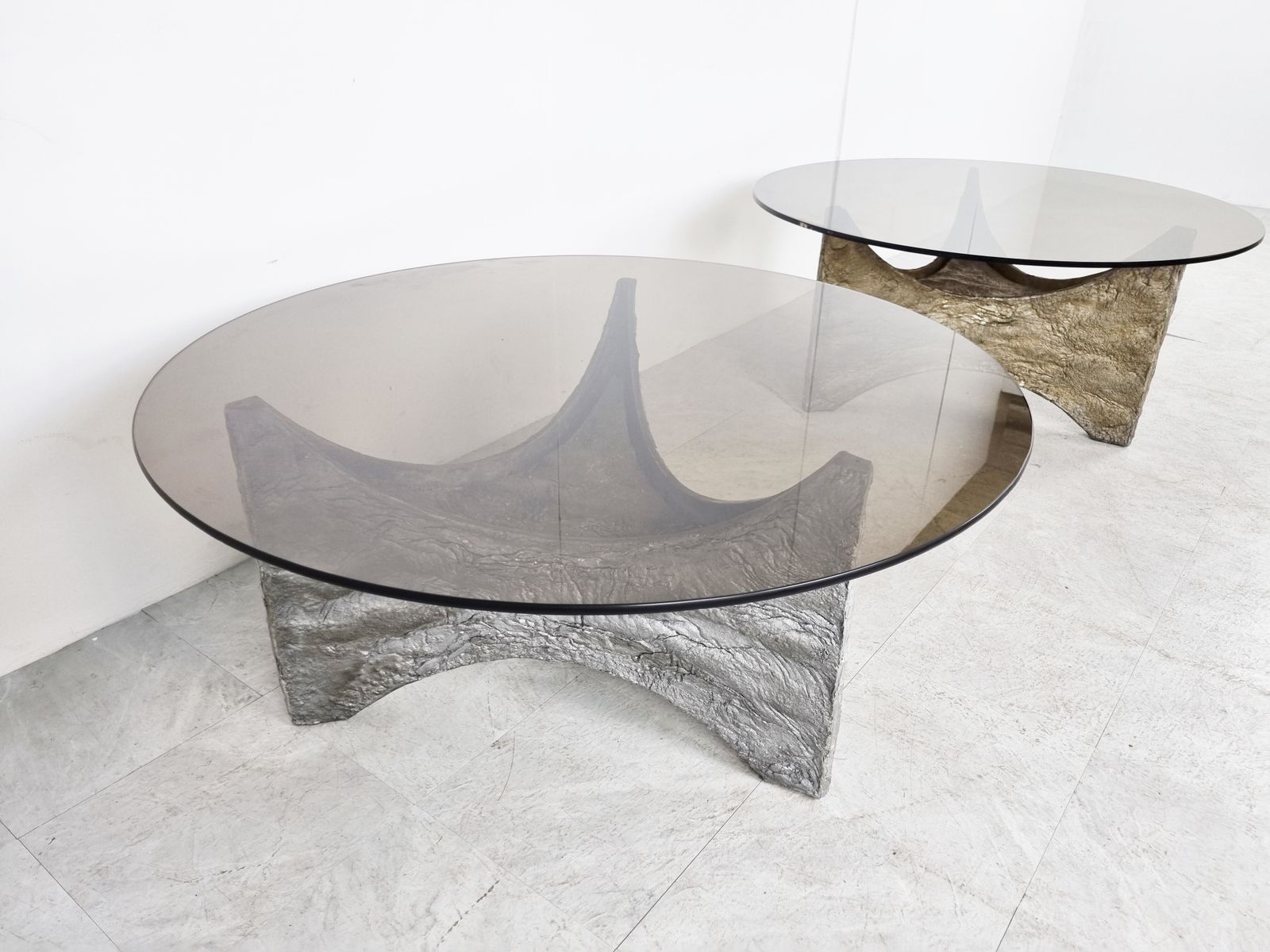 Pair Of Brutalist Coffee Tables, 1970s photo vintage