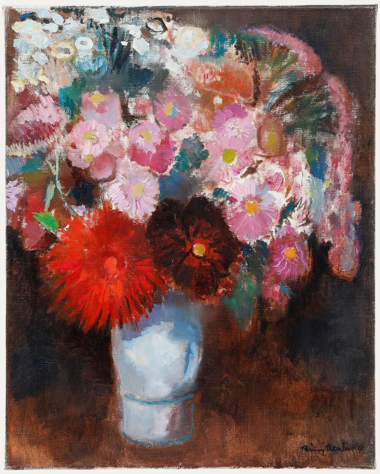 Reinerus Gerardus Johannes Reulink (1931 2010) 1995 Oil, Dahlias And Asters