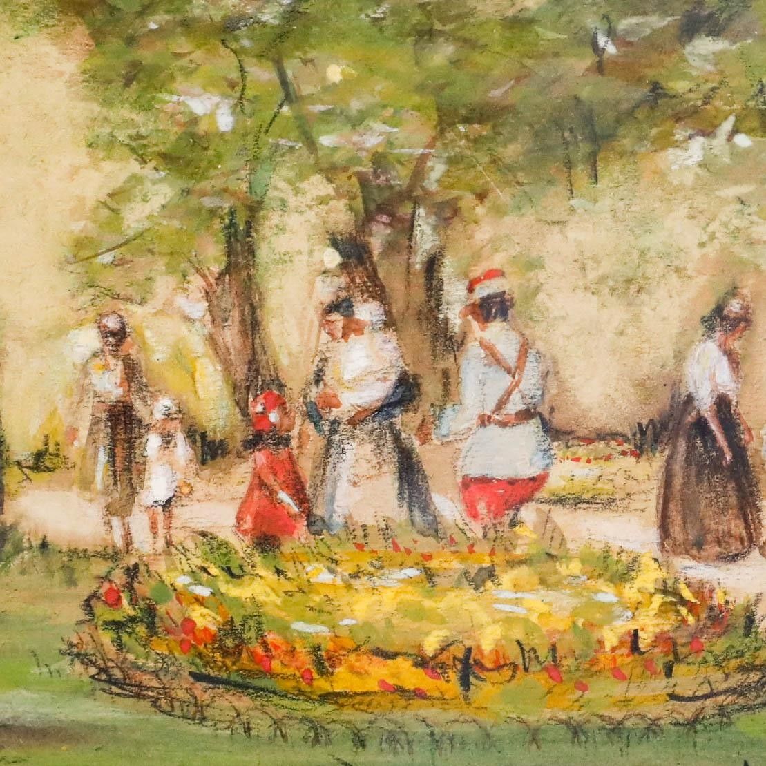 Early 20th Century Watercolour A Walk In The Park photo Art