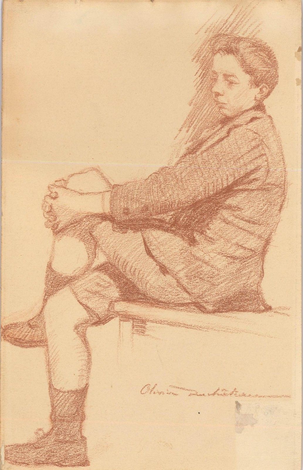 Olivier Duchateau (1876 1939) Early 20th Century Pastel, Seated Boy photo furniture