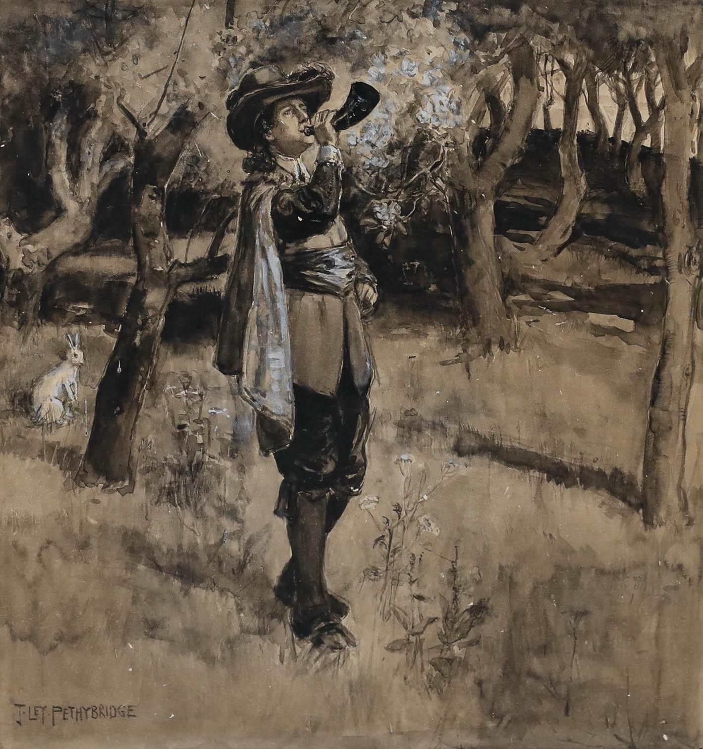 John Ley Pethybridge (1865–1905) 19th Century Watercolour, Horn Blower photo furniture