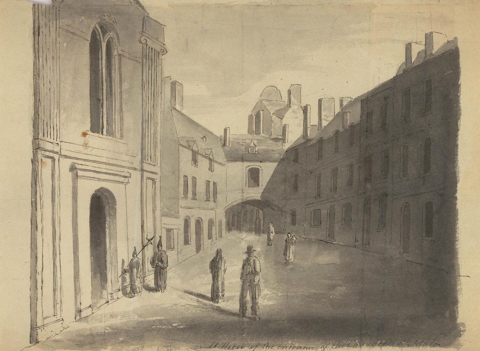 19th Century Watercolour Entrance On Cathedral, St Malo photo furniture