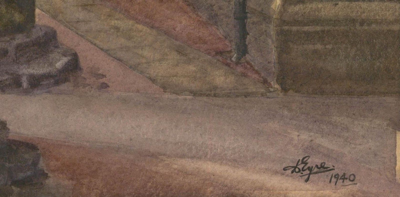 B. Eyre 1940 Watercolour, Slype & Cloist Repton School photo Art
