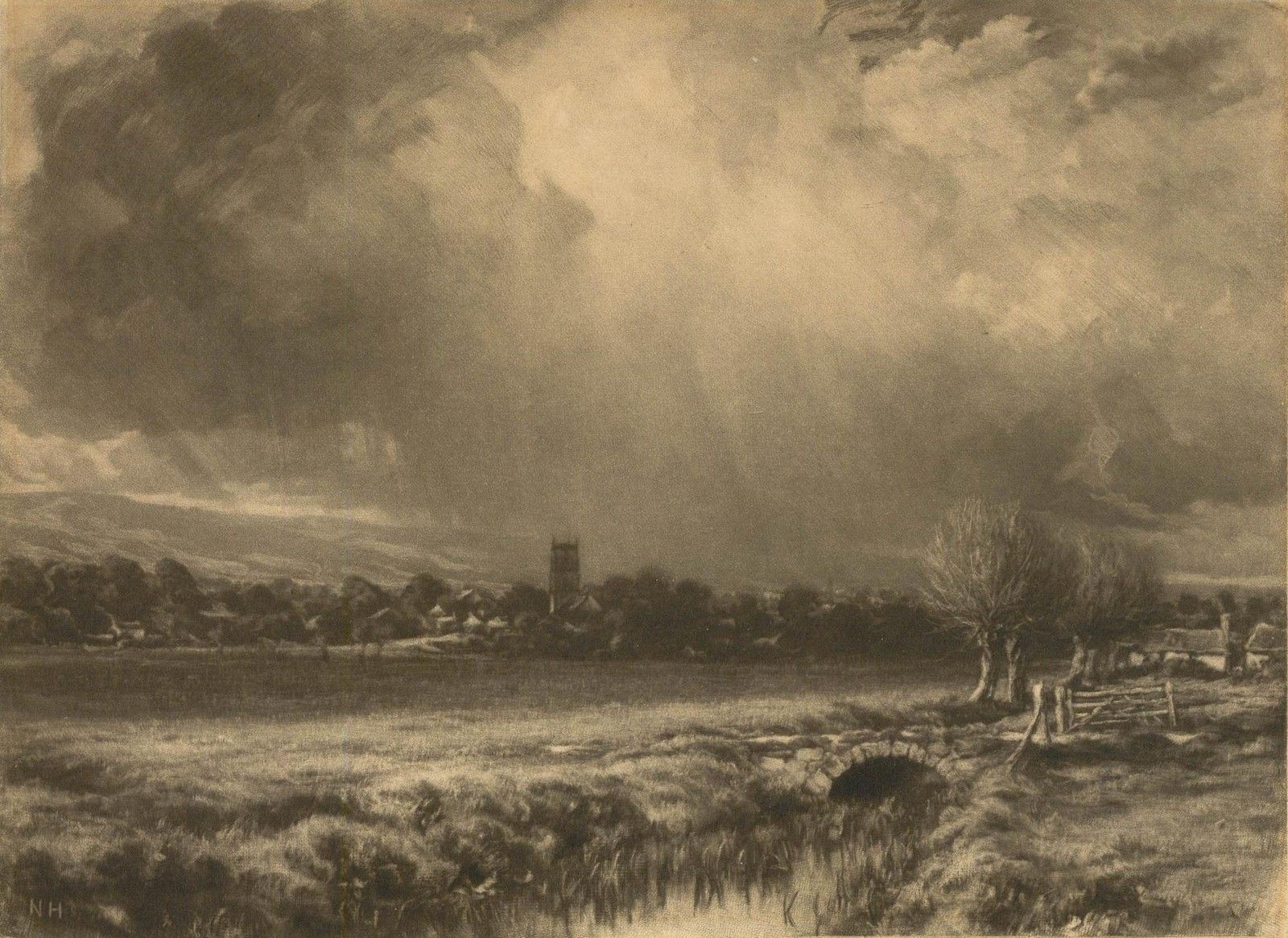 Norman Hirst (1862 1955) Early 20th Century Mezzotint, View Of Othery photo furniture