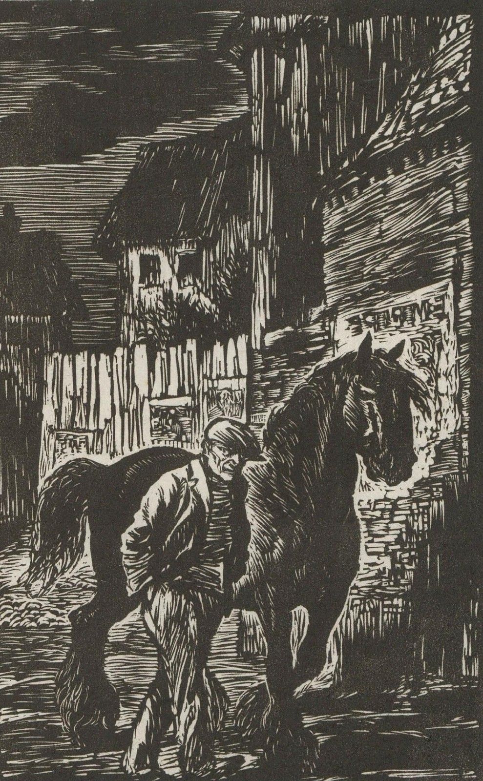 Anton Lock (1893 1971) Early 20th Century Woodcut, Groom And Horse photo furniture