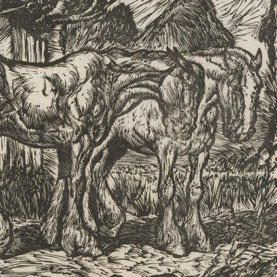 Anton Lock (1893 1971) Early 20th Century Woodcut, Two Horses photo for sale