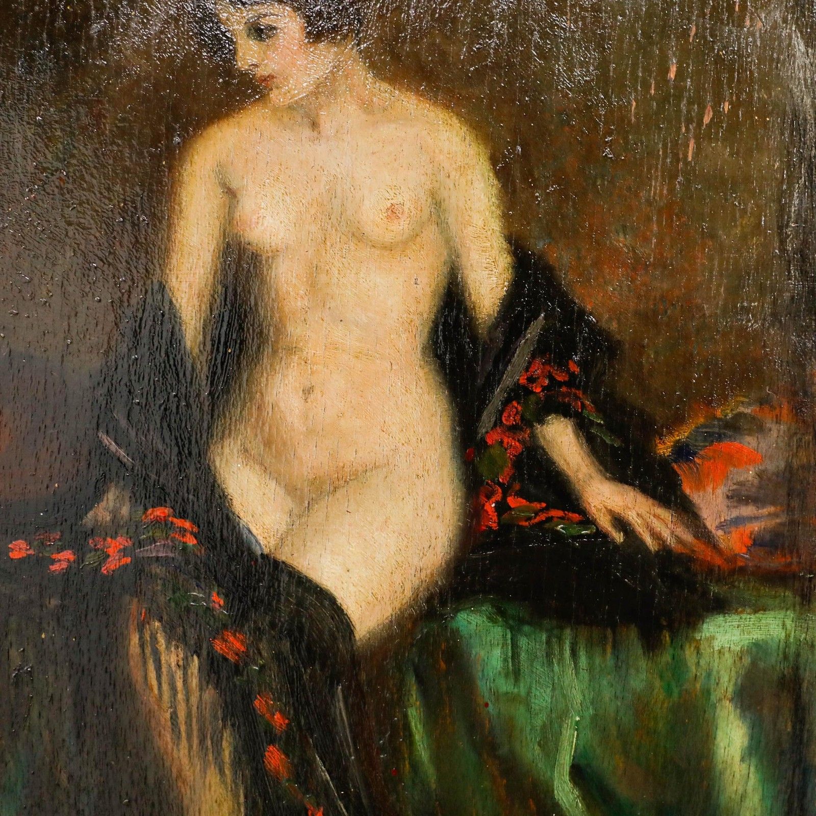 Early 20th Century Oil Lady With Lace Shawl photo Art