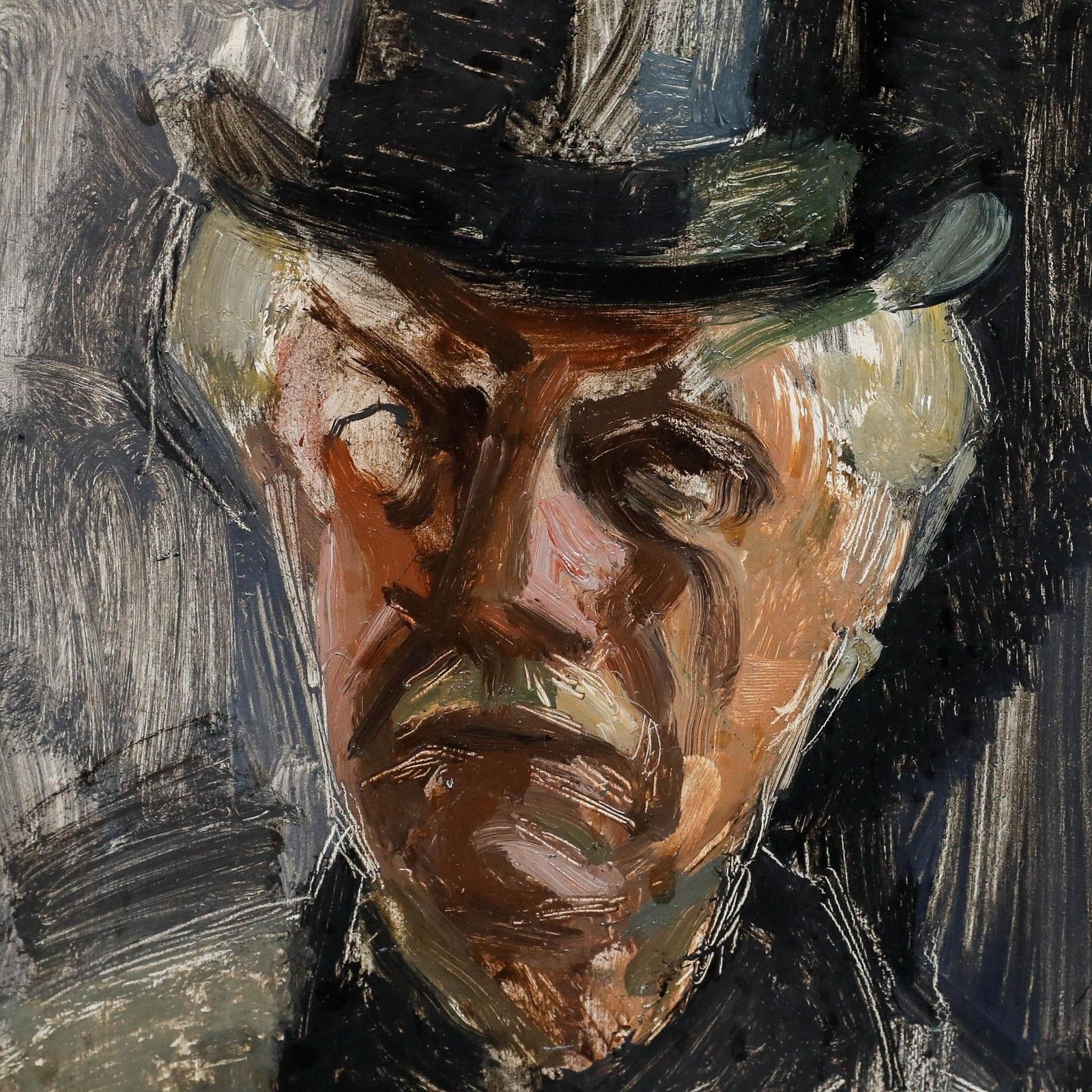 Willem Kouwer Boomkens (1911 1991) Mid 20th Century Oil, Man In A Top Hat photo Art