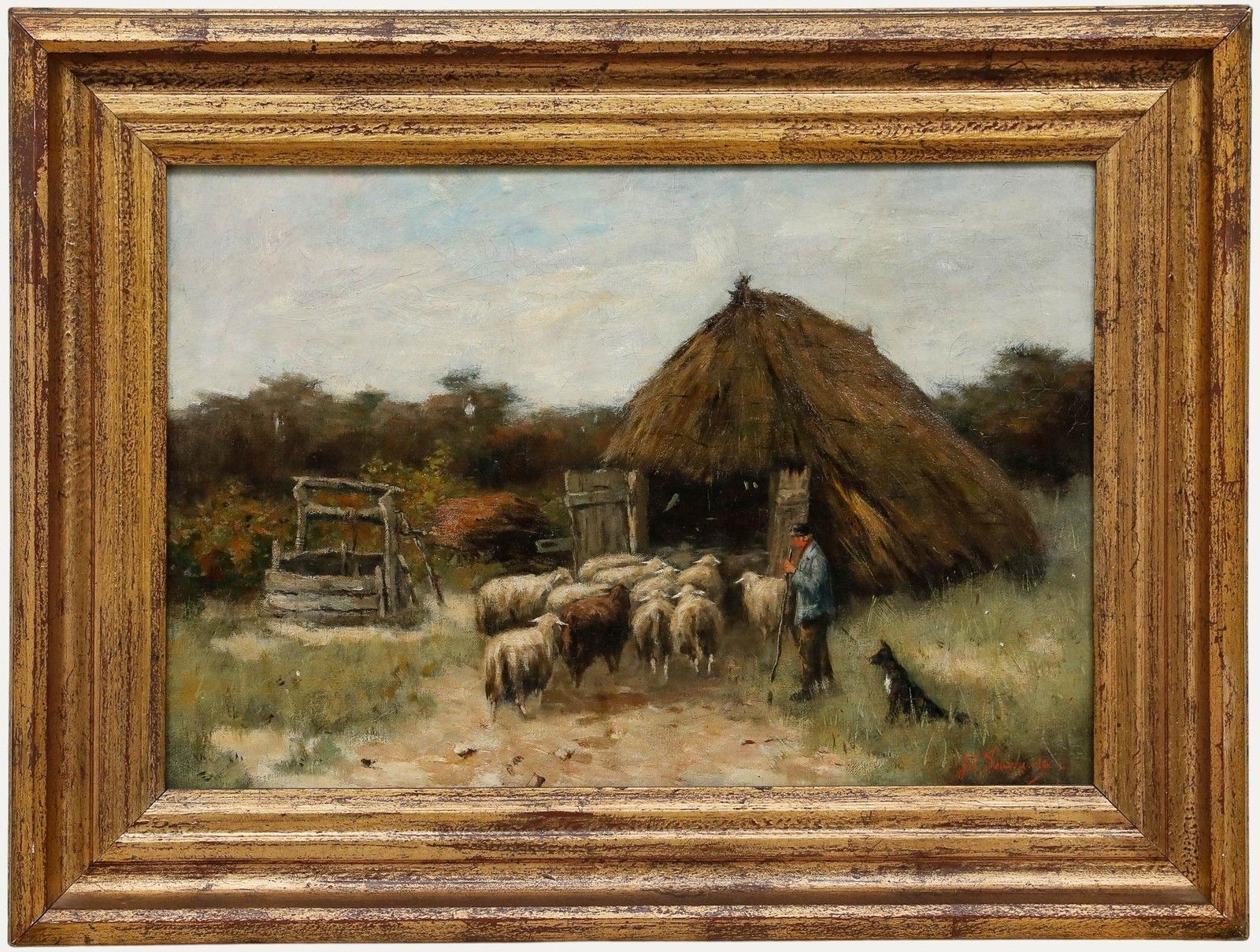 Johan Scherrewitz (1868 1951) Framed Late 19th Century Oil, The Sheepfold