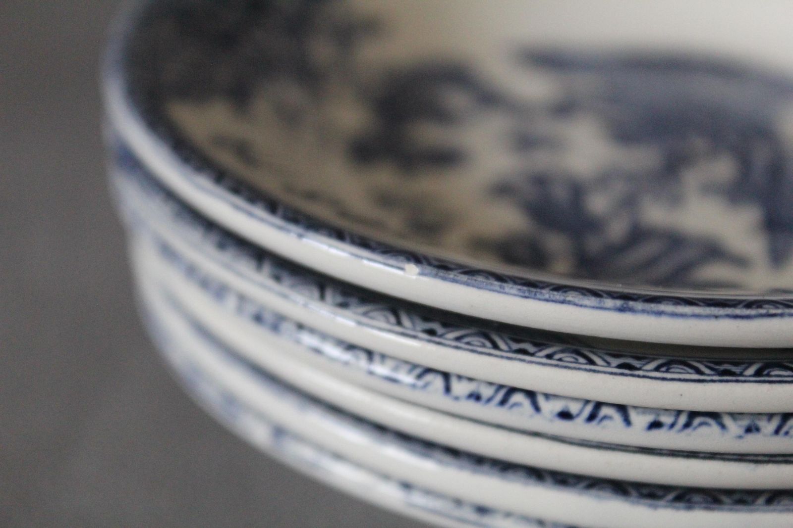 photo vinterior Set Of 6 Vintage French Schweppes Small Dish Indian Tonic, K & G Luneville France, Advertising, Bistro, Blue And White Willow Pattern