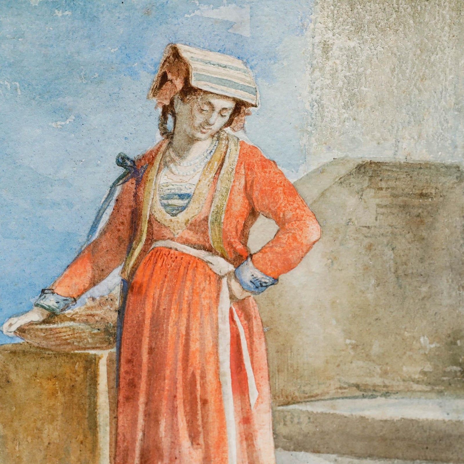 Circle Of Amadeo Preziosi, Early 20th Century Watercolour, Woman By The Sea photo for sale
