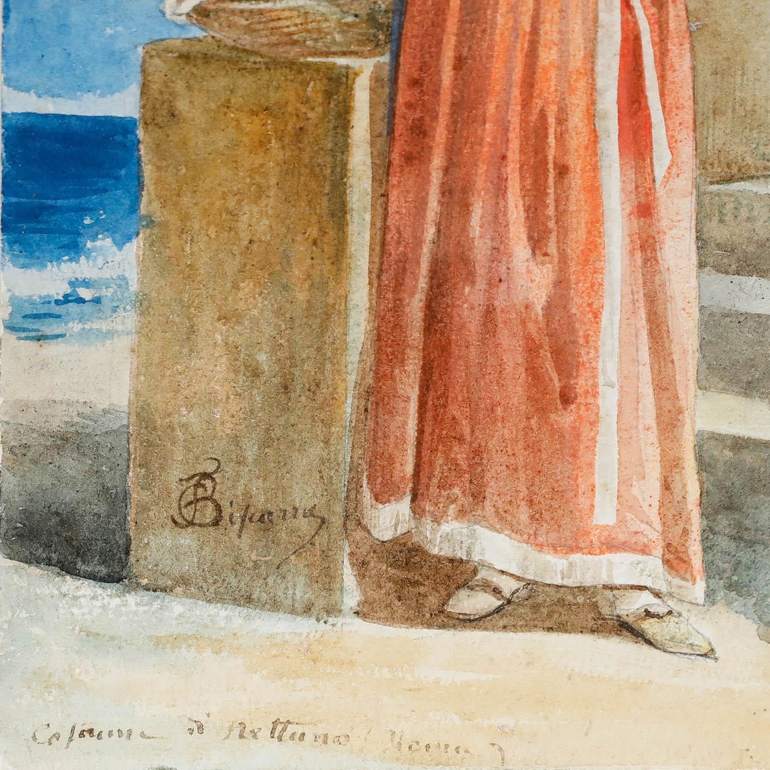Circle Of Amadeo Preziosi, Early 20th Century Watercolour, Woman By The Sea photo Art