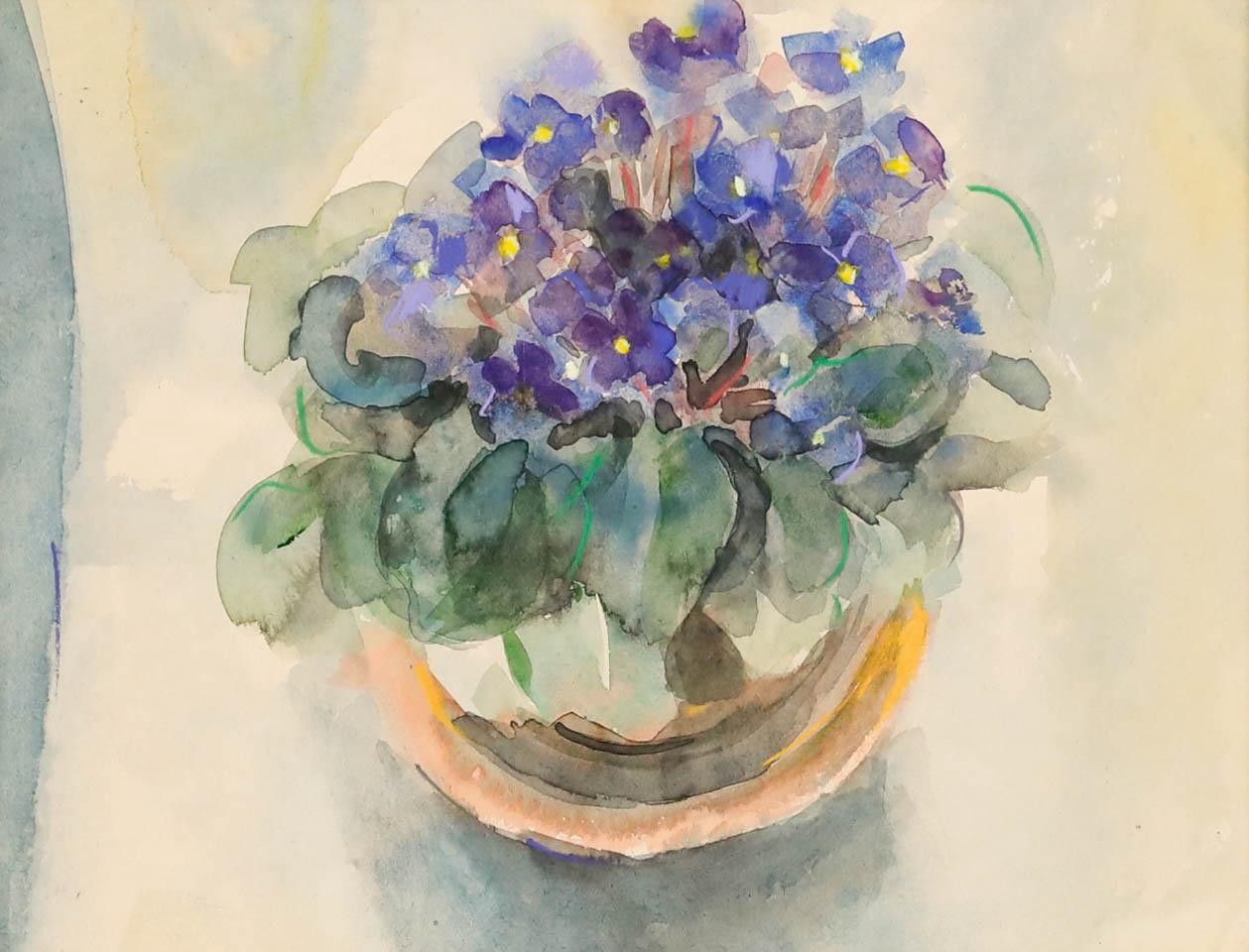 Isobel Burgess Framed Contemporary Watercolour, African Violets photo furniture