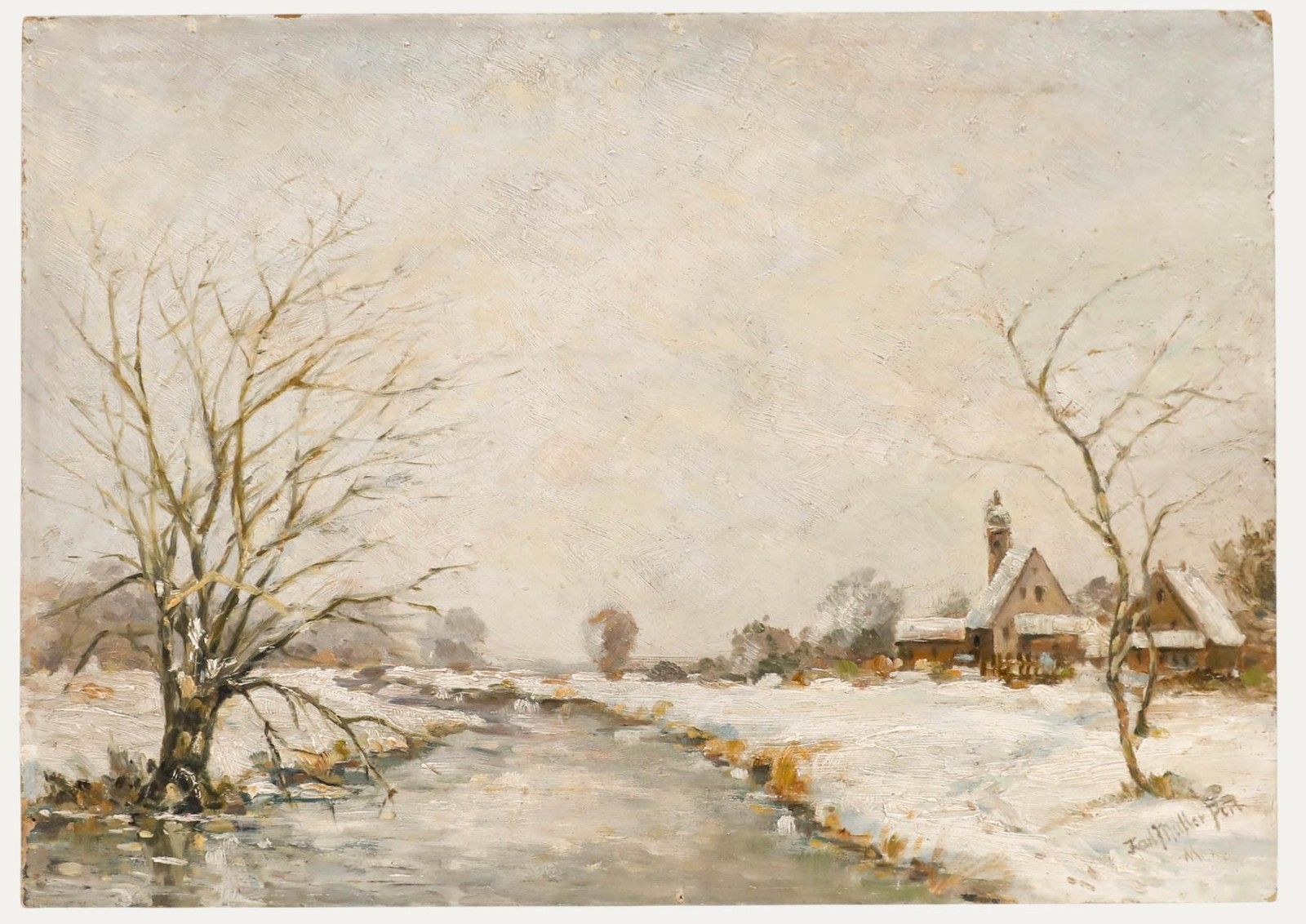 Karl Müller 20th Century Oil, Village In The Snow