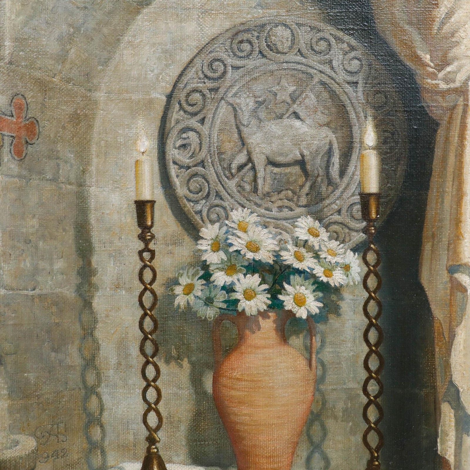 1942 Oil Flowers In The Alcove photo Art