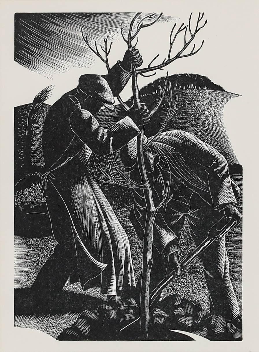 Clare Leighton (1898 1989) Framed Mid 20th Century Woodcut, Tree Planting photo furniture