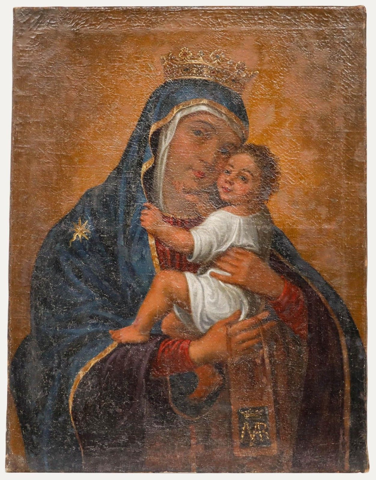 18th Century Oil Madonna And Child