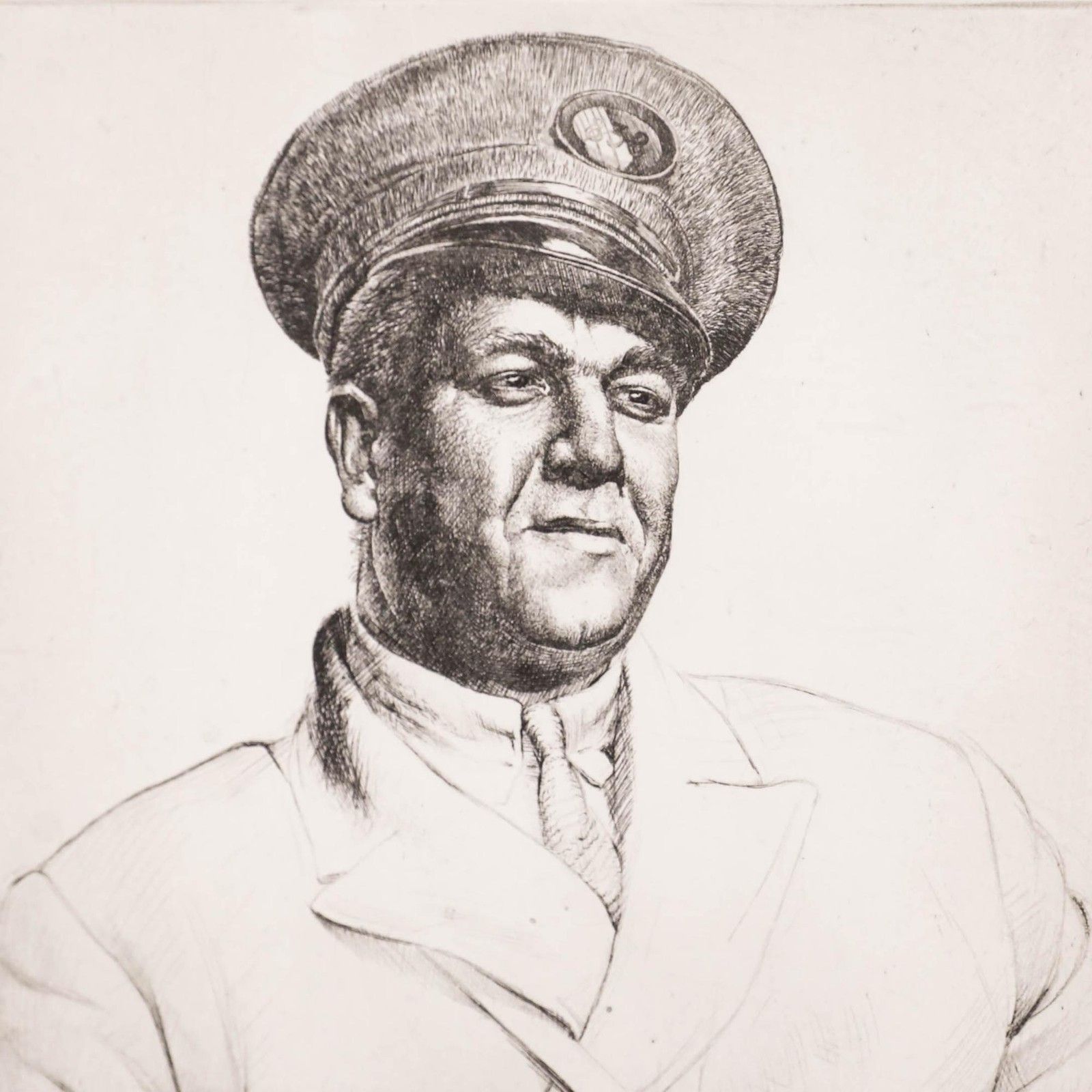 Robert Ball (1918 2008) 1936 Etching, Mr Everitt, Birmingham Tram Conductor photo Art