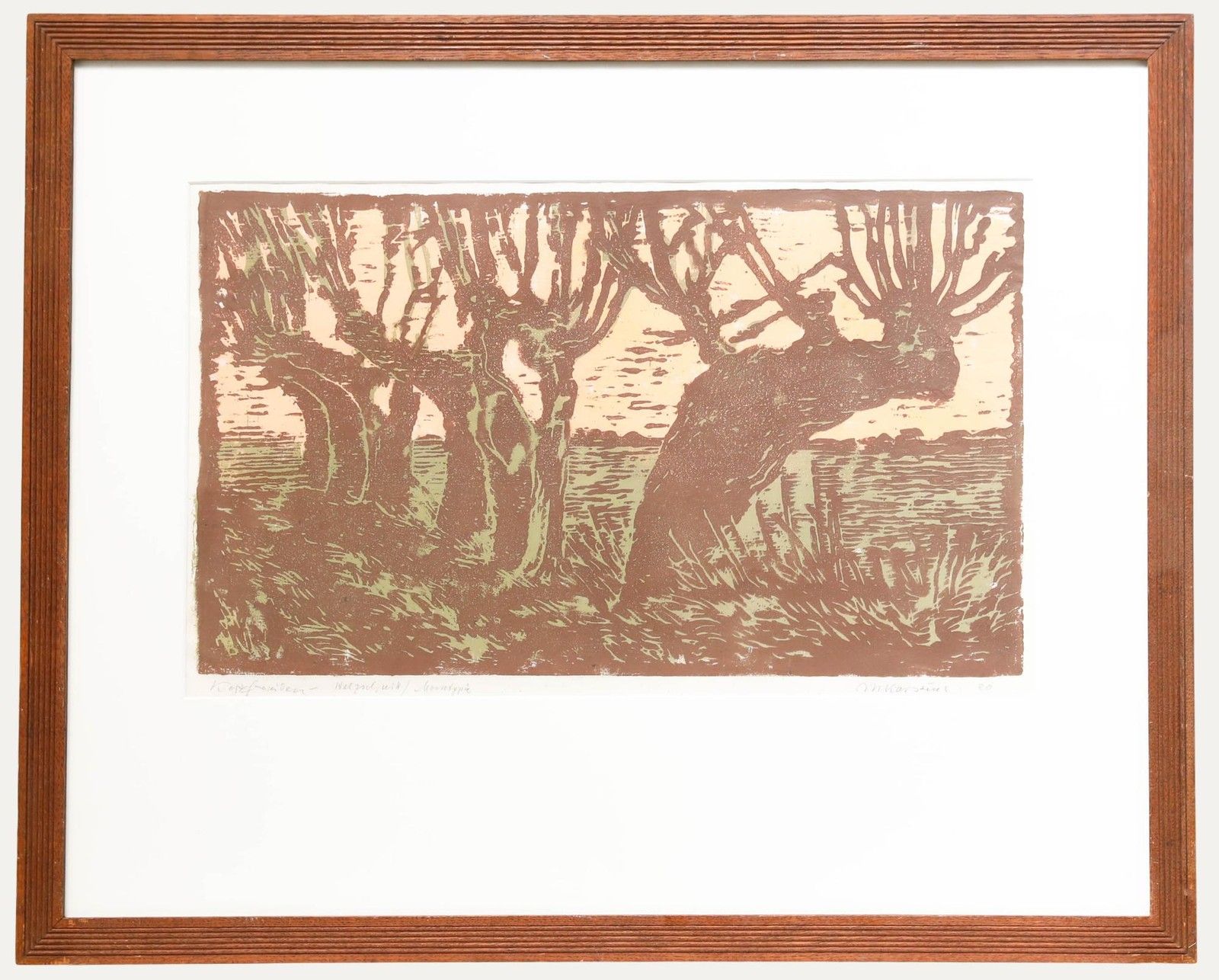 M. Karstens Framed 20th Century Woodcut, Kopfweiden