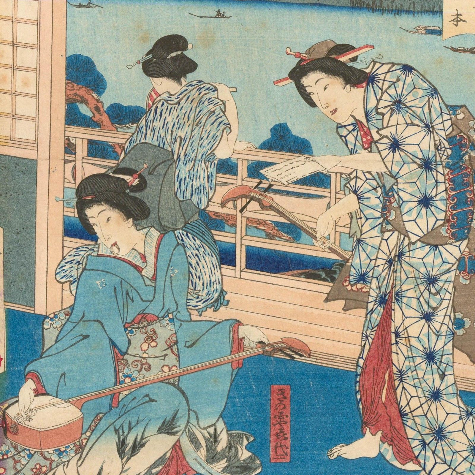 Toyohara Kunichika (1835 1900) Woodblock, Kawacho Restaurant At Asakusa photo for sale