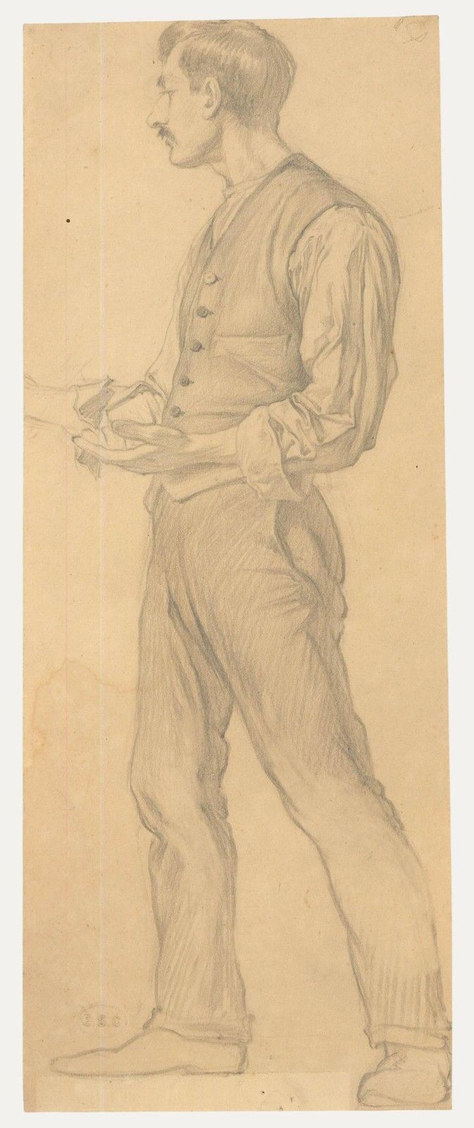 Edward Ridley (1883 1946) Graphite Drawing, Gentleman In A Waistcoat