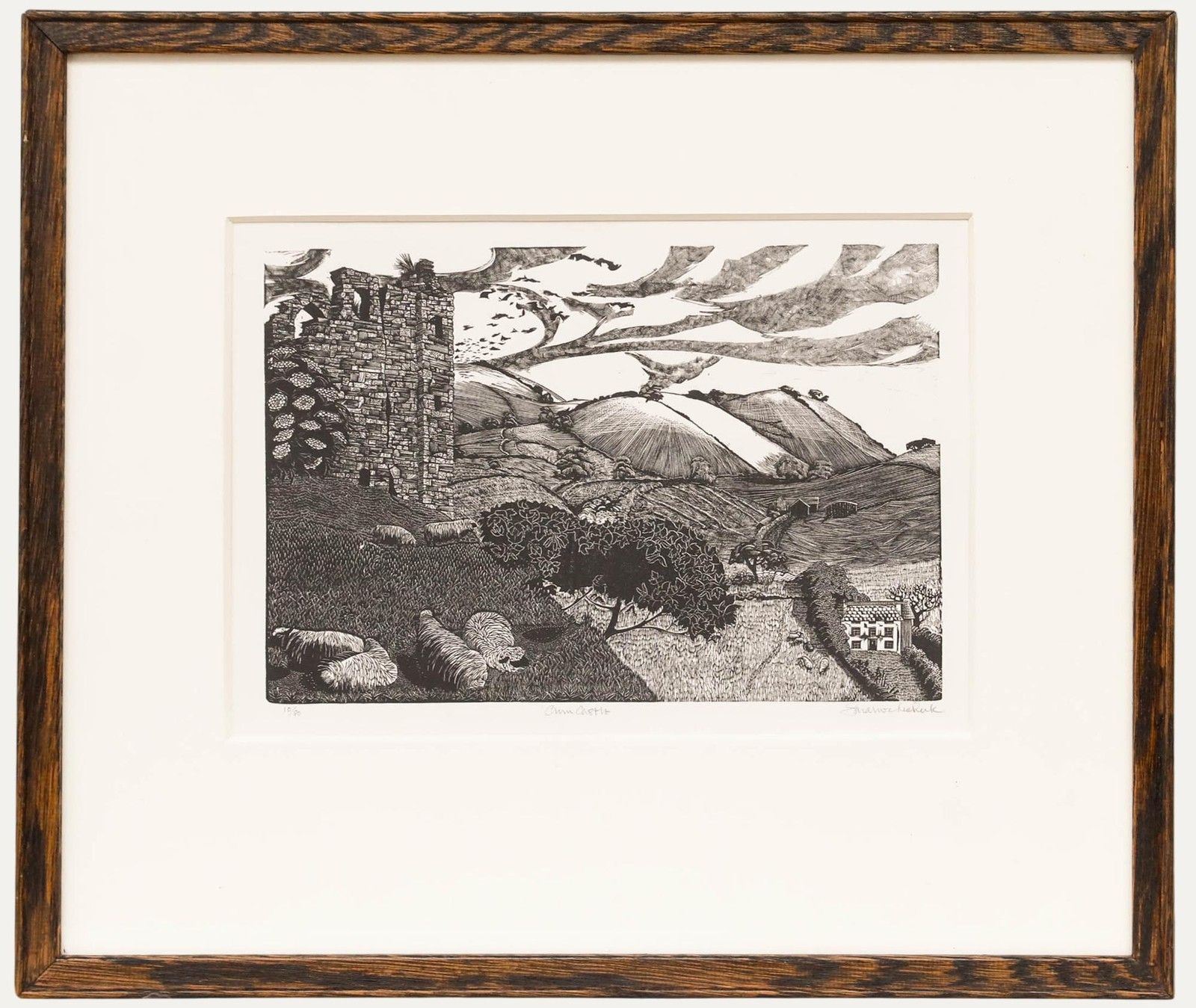 Sarah Van Niekerk (1934 2018) 20th Century Wood Engraving, Clun Castle