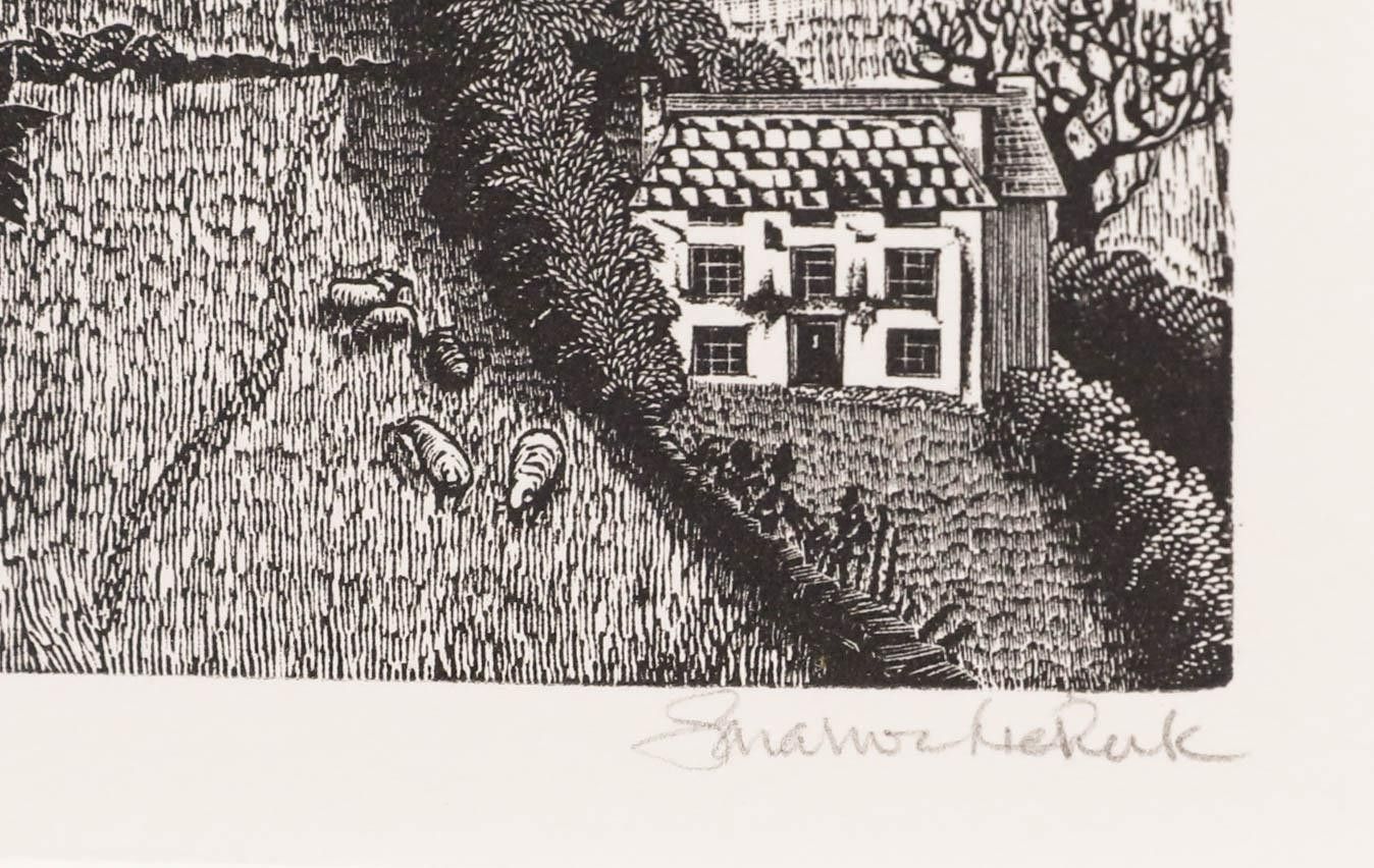 Sarah Van Niekerk (1934 2018) 20th Century Wood Engraving, Clun Castle photo vinterior