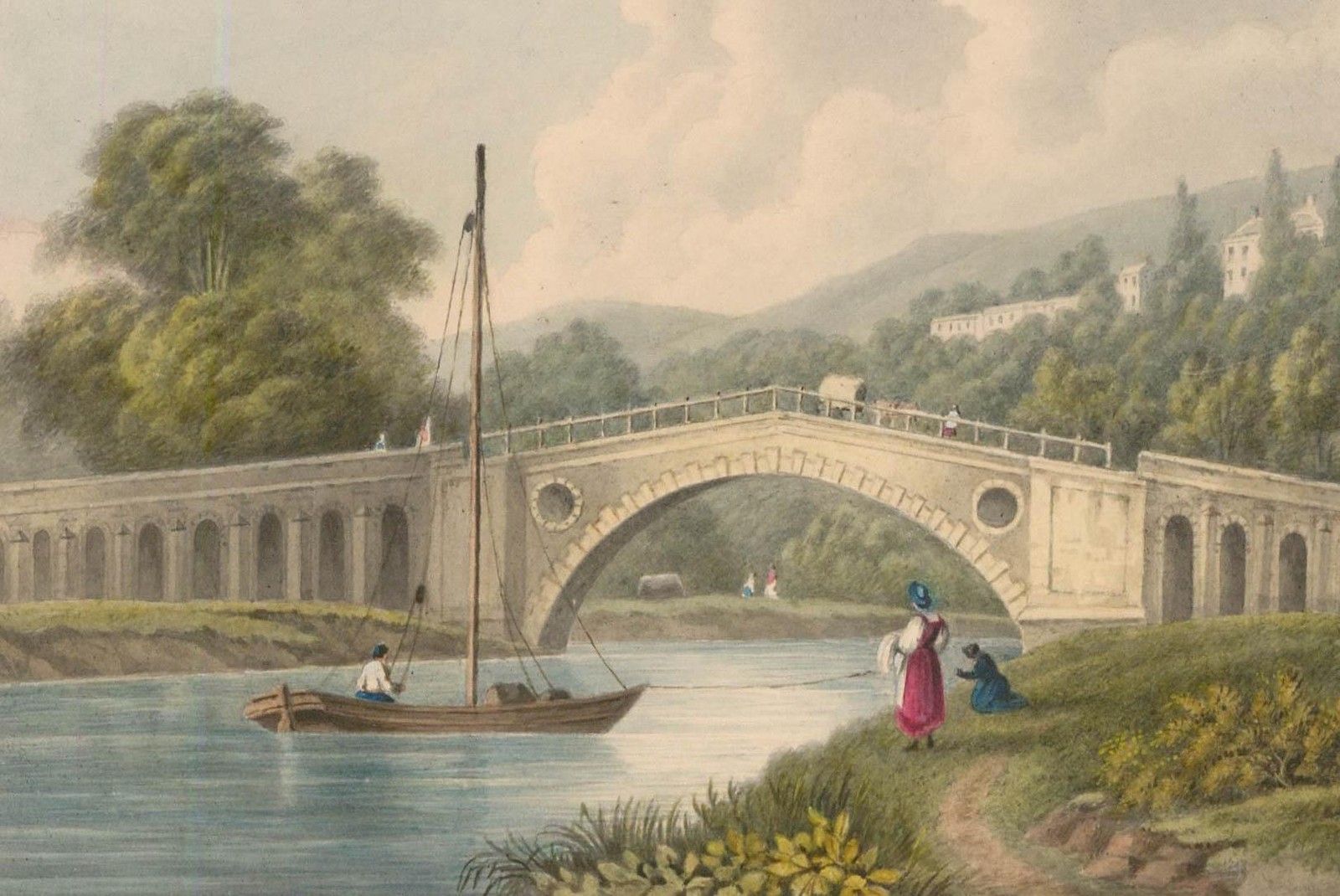 Thomas Remnant Charleton (1756 1849) Watercolour, Weston Bridge Near Bath photo furniture