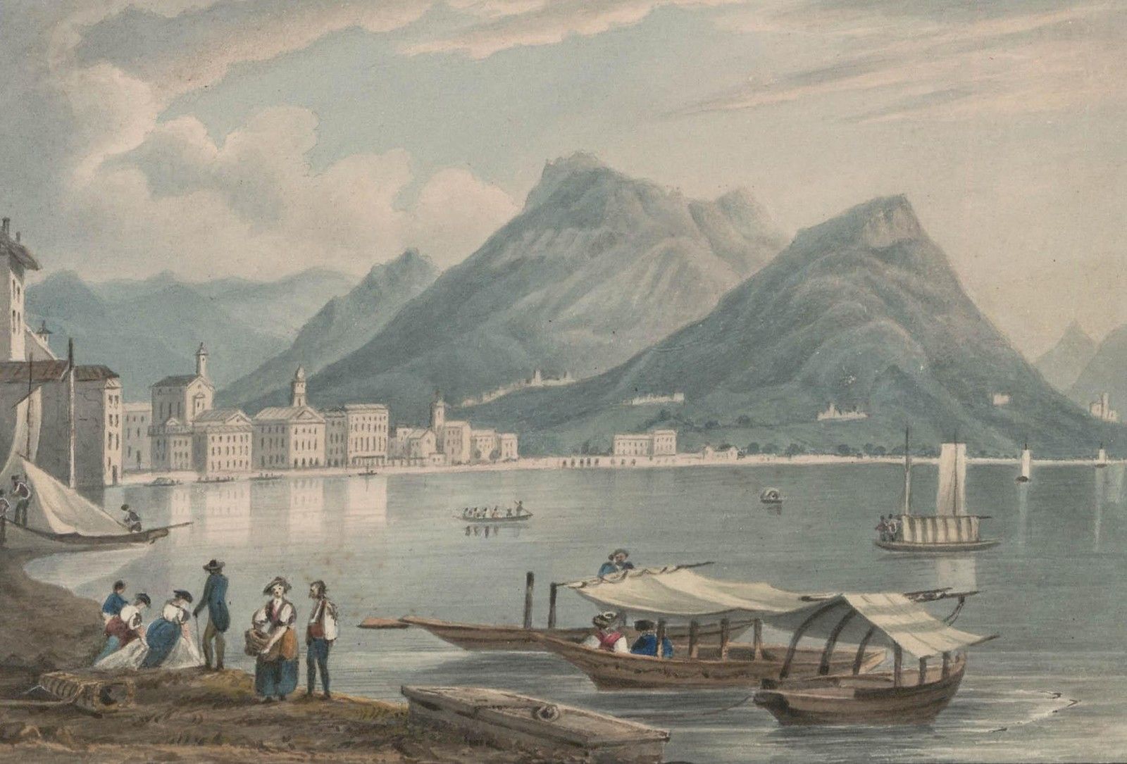 Thomas Remnant Charleton (1756 1849) Watercolour, Lake Lugano photo furniture