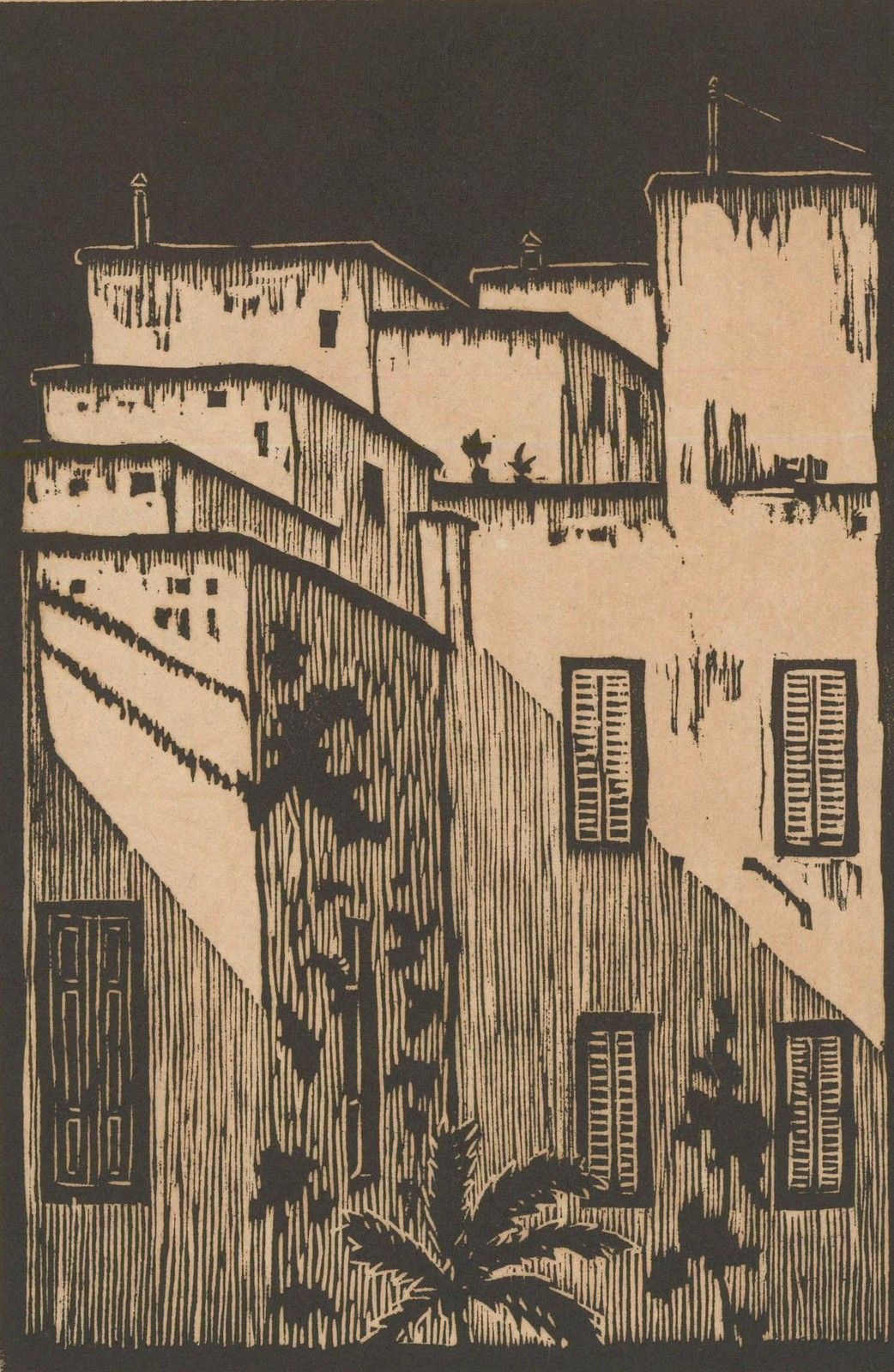 Hans Venter (1892 1971) Early 20th Century Woodcut, Roman Houses photo furniture