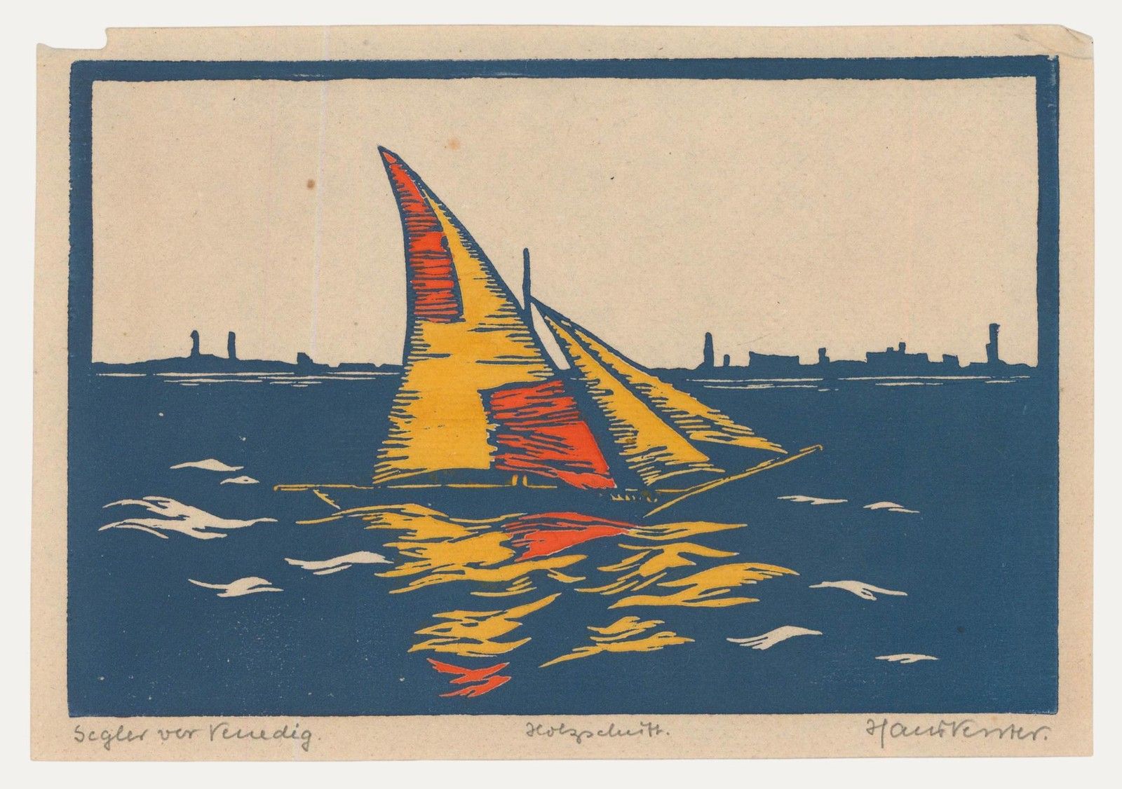Hans Venter (1892 1971) Early 20th Century Woodcut, Sailor Before Venice