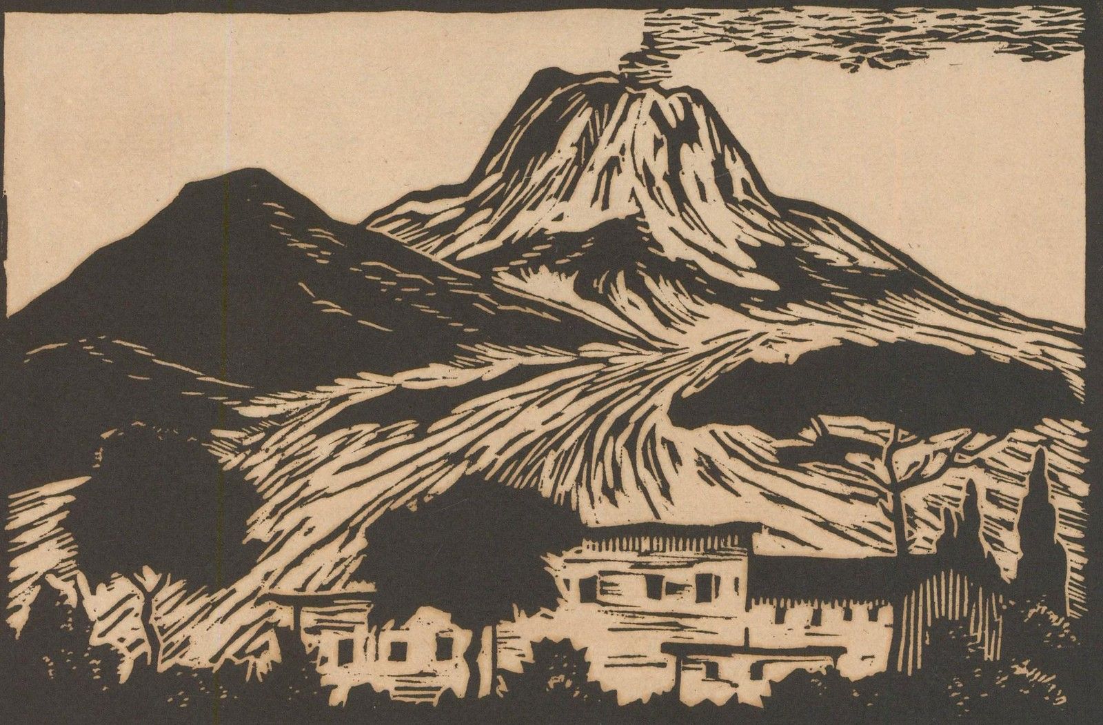 Hans Venter (1892 1971) Early 20th Century Woodcut, Vesuvius photo furniture